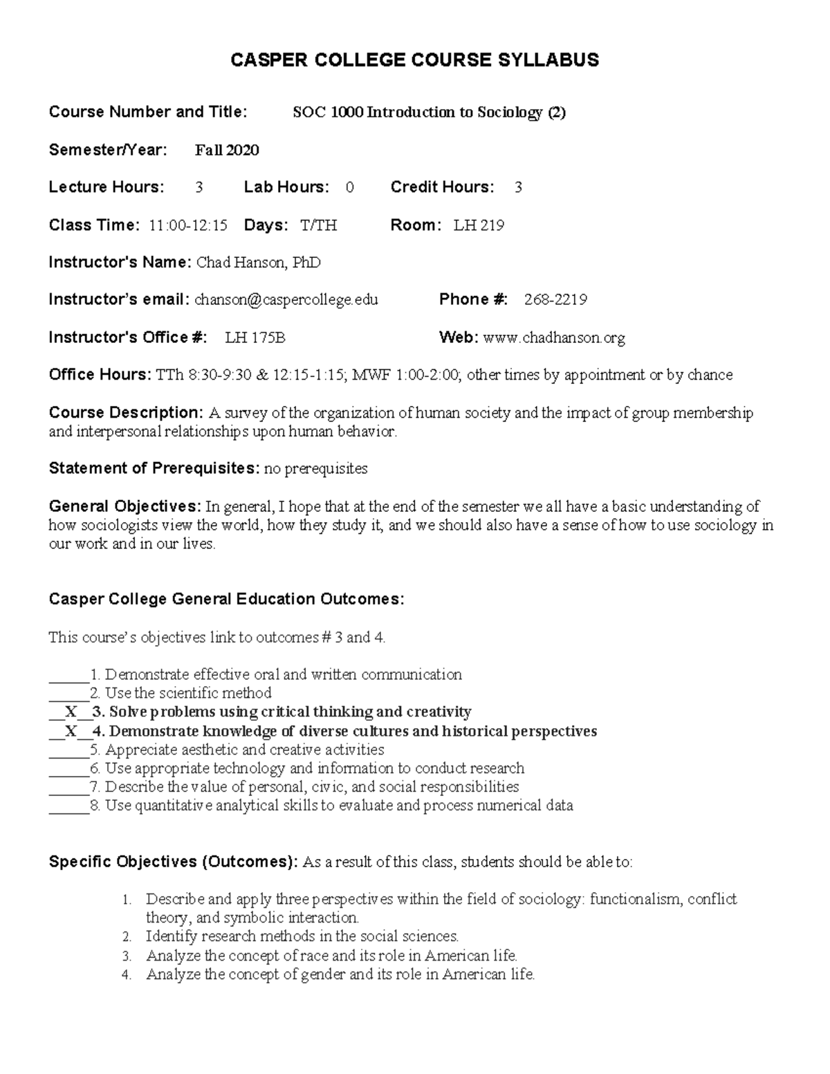 Introduction Syllabus FA 20 - CASPER COLLEGE COURSE SYLLABUS Course ...