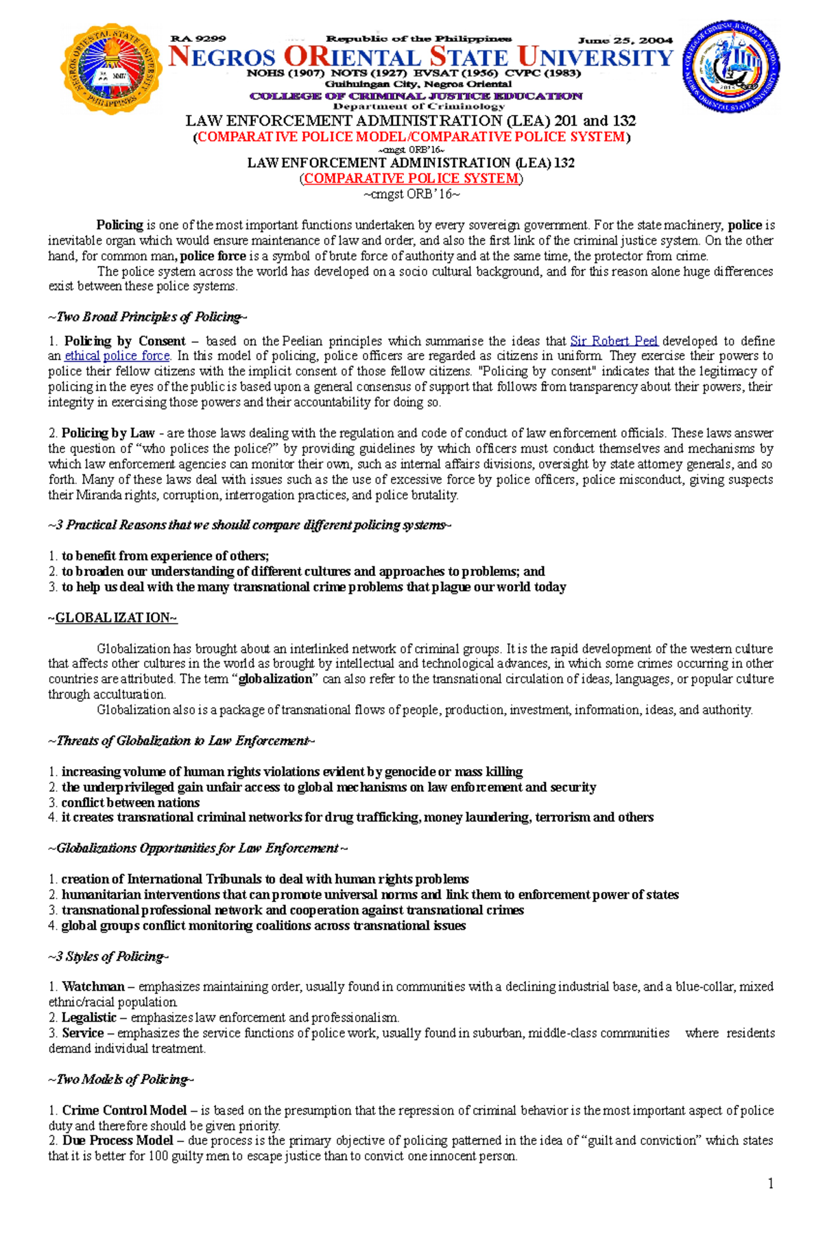 Comparative Police System or Model - (COMPARATIVE POLICE MODEL ...