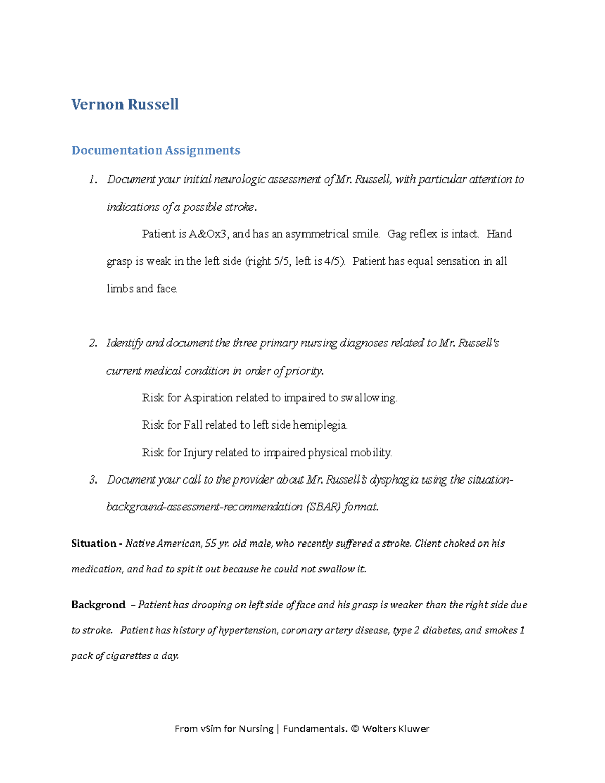 vernon russell vsim documentation assignment quizlet