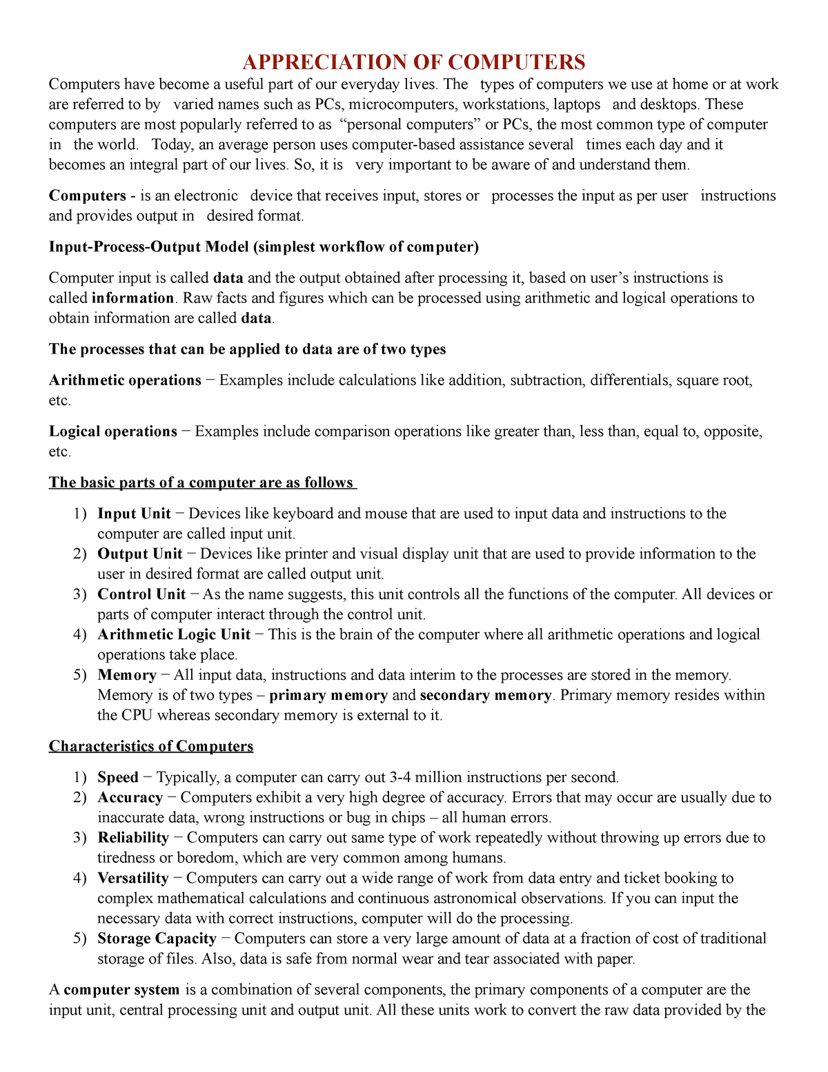 IT Midterm Reviewer - IT 101 notes - APPRECIATION OF COMPUTERS ...