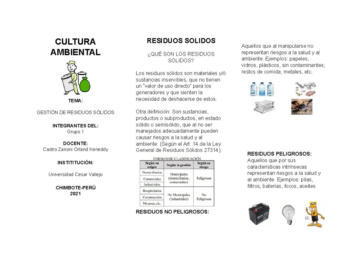 Residuos Solidos Triptico Cultura Ambiental Tema Gesti N De Residuos S Lidos Integrantes Del