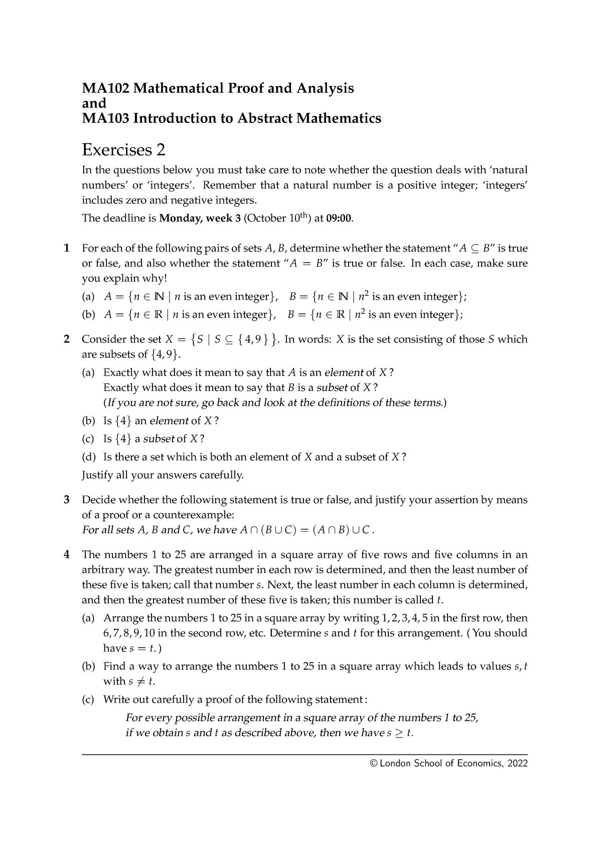 Week 2 Exercise - MA102 Mathematical Proof And Analysis And MA103 ...