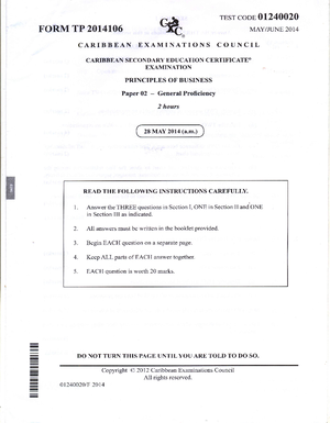 CSEC POB P2 2015 - CSEC Exam Paper 2015 - TEST CODE 01240020 FORM TP ...