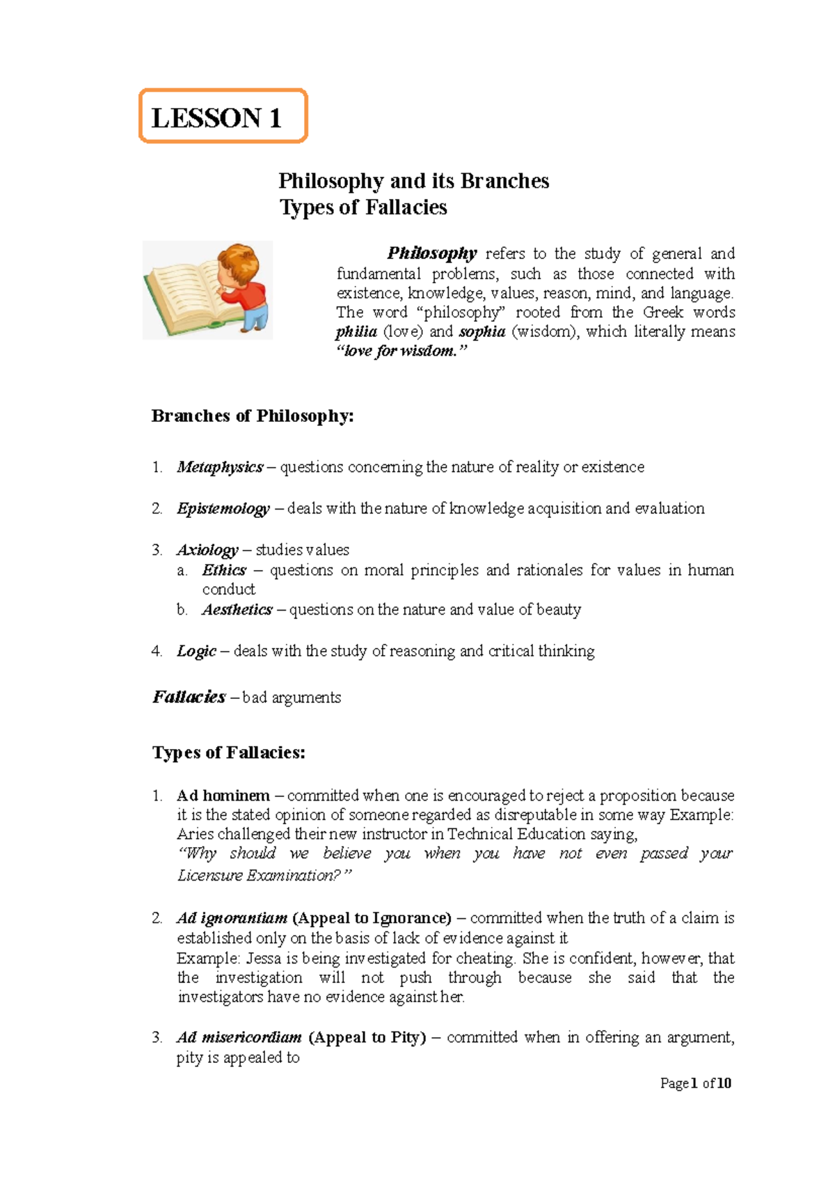 Edited Final Ethics Module 1 - LESSON 1 Philosophy and its Branches ...