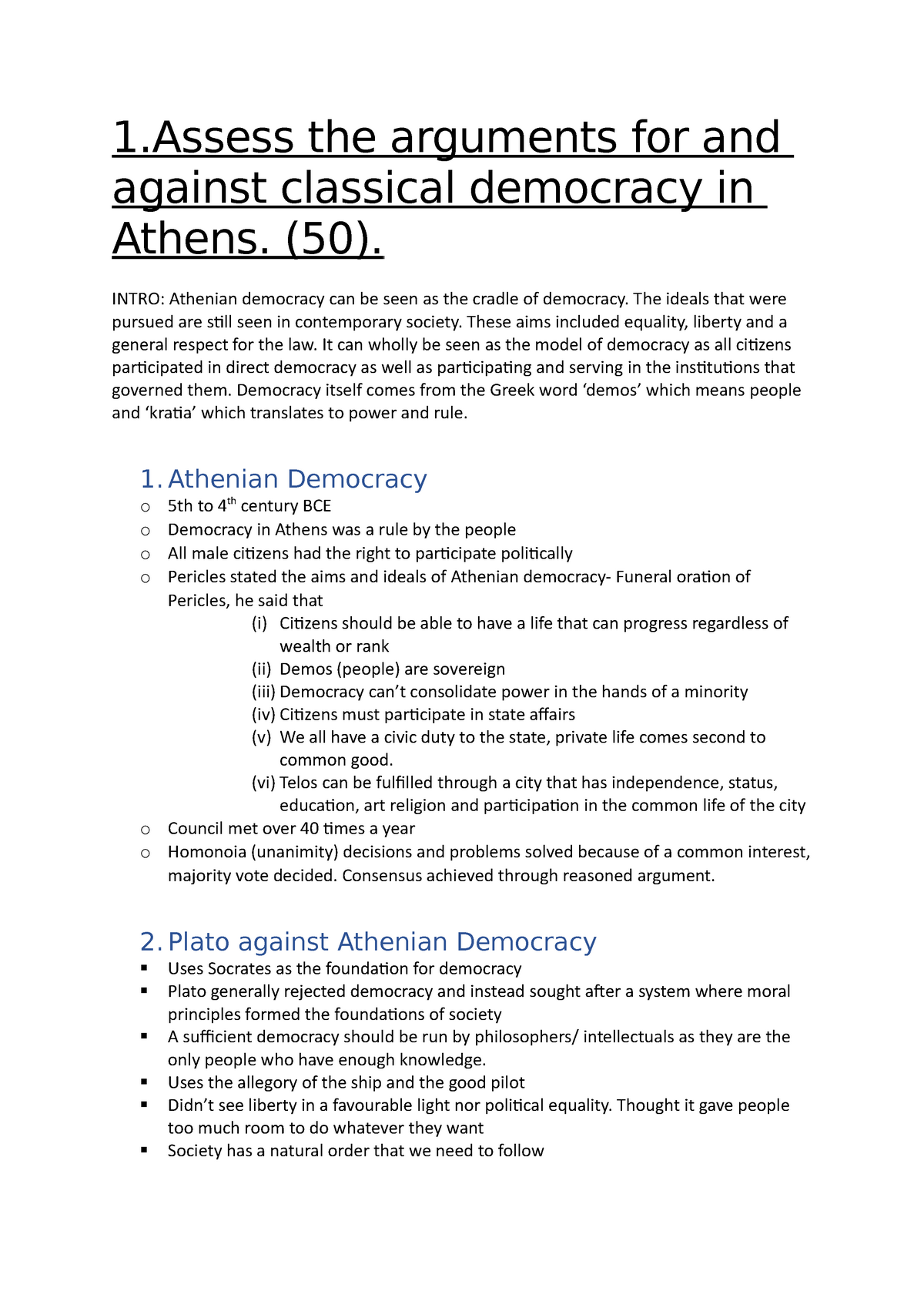 short essay on athenian democracy
