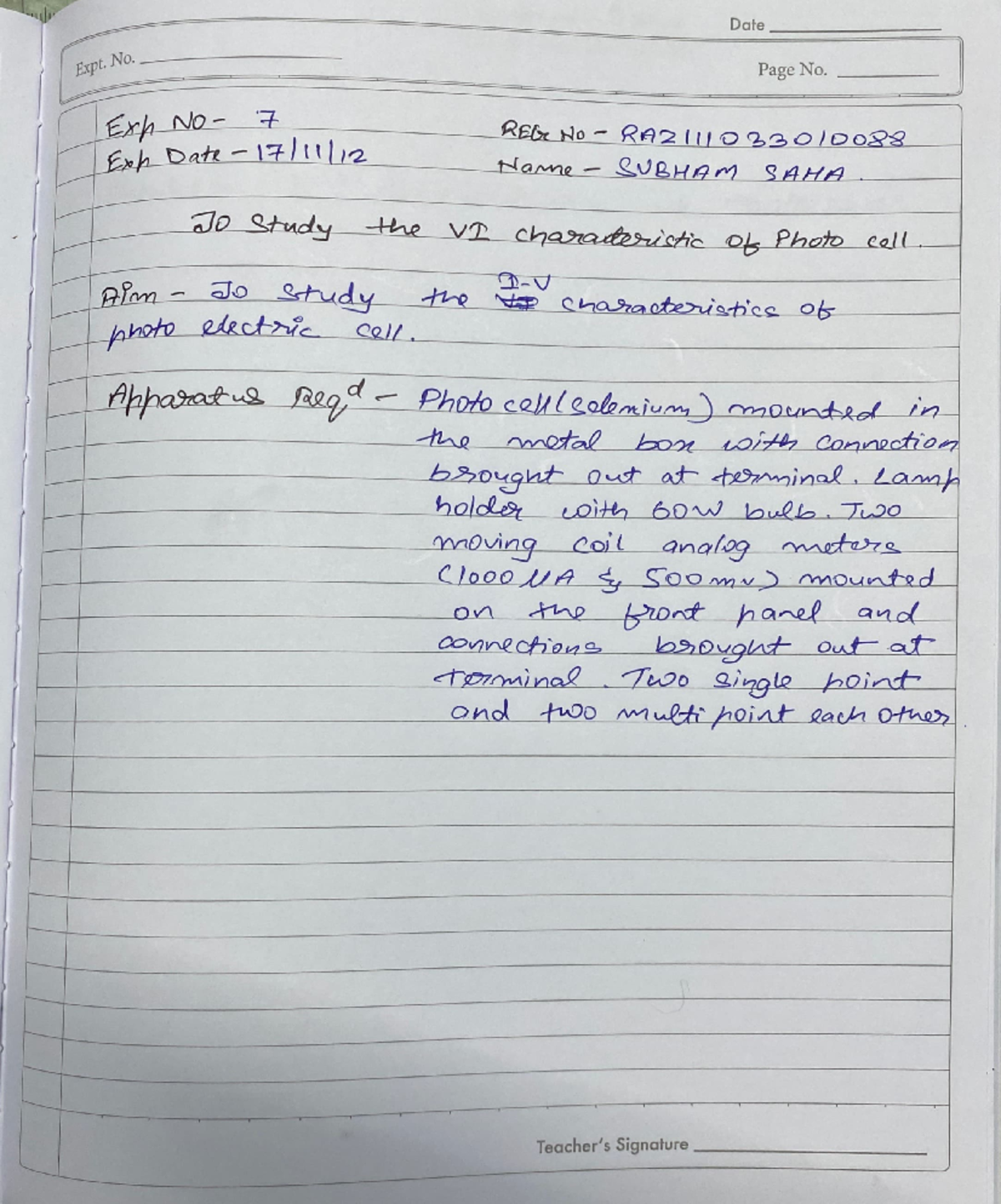 Physics assign 7 To study the IV characteristics of photo electric