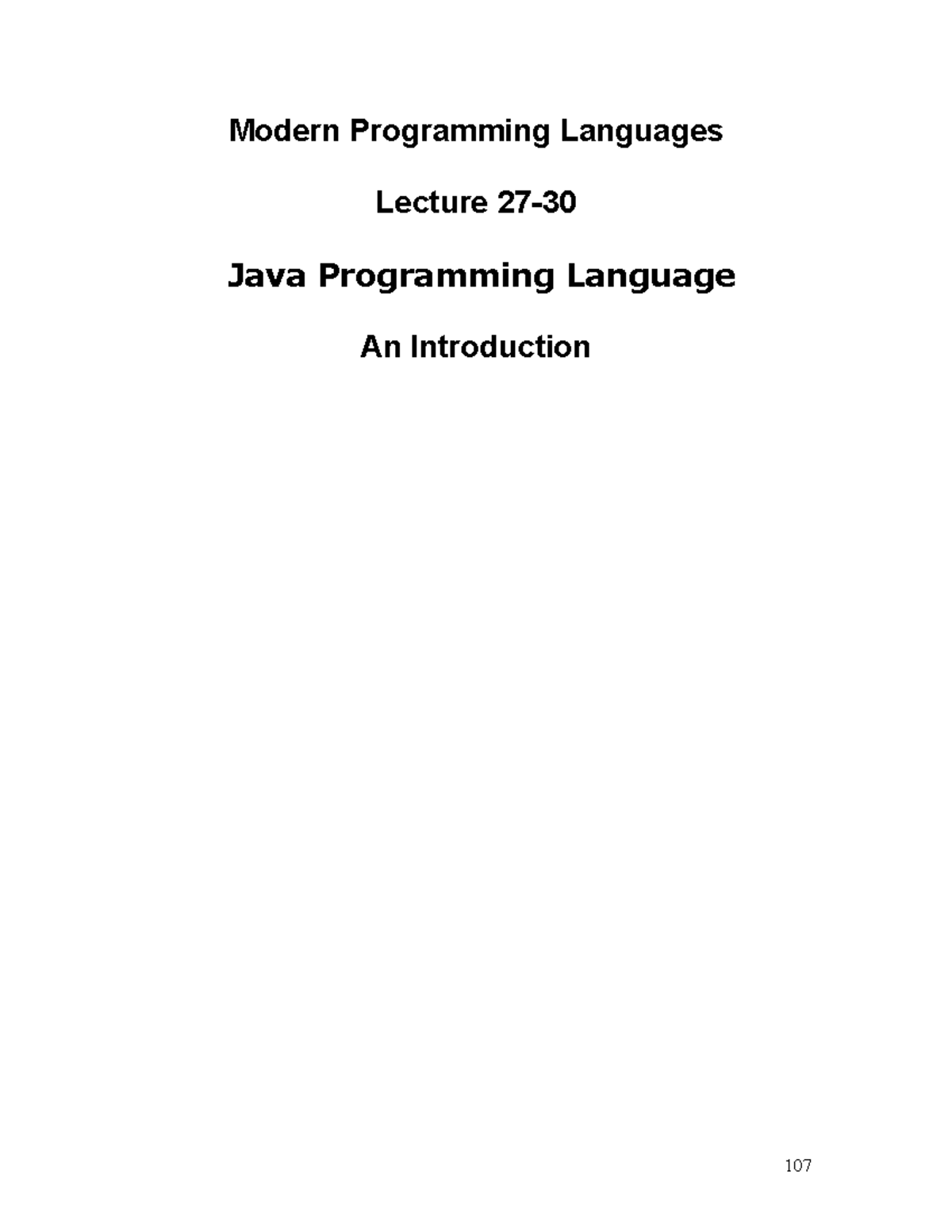 Modern Programming Languages - 27-30 - Java - - Studocu