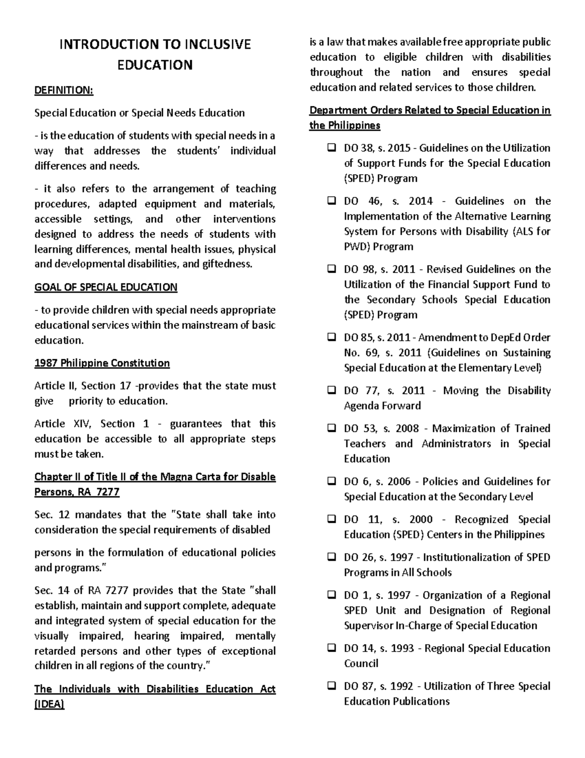 Introduction TO Inclusive Education INTRODUCTION TO INCLUSIVE
