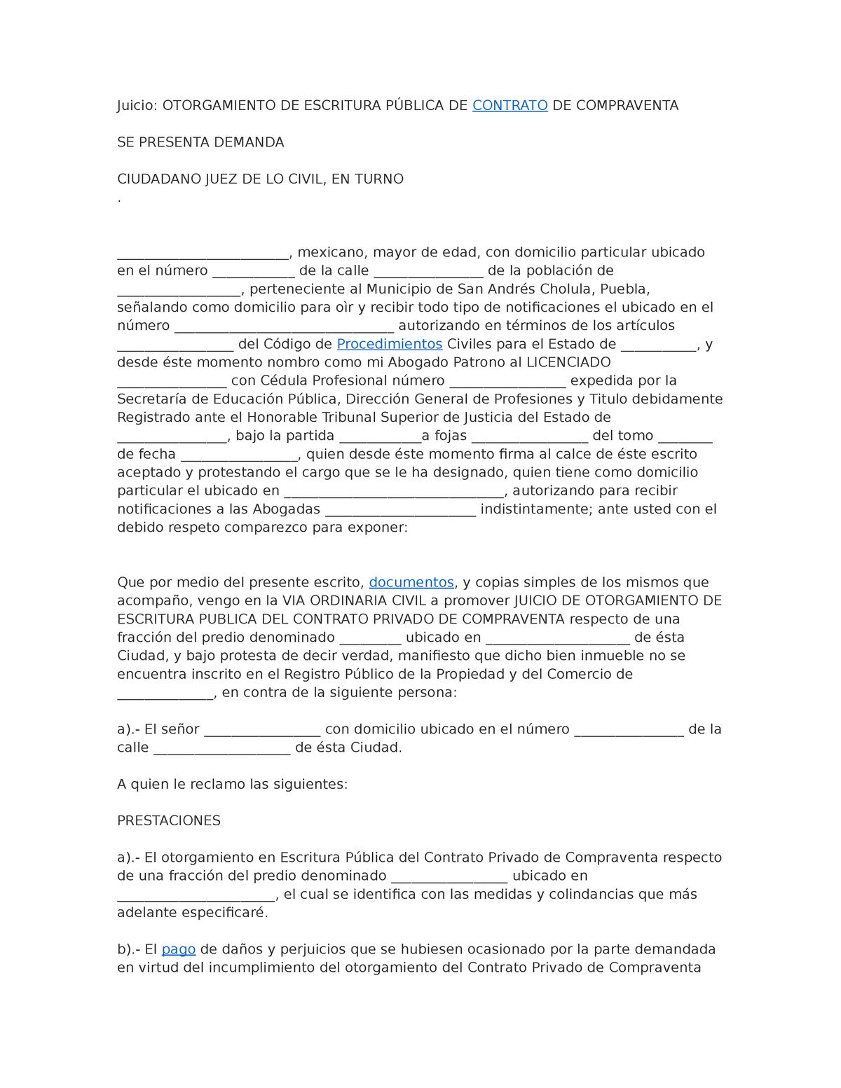 Otorgamiento DE Escritura Pública DE Contrato DE Compraventa - Juicio ...