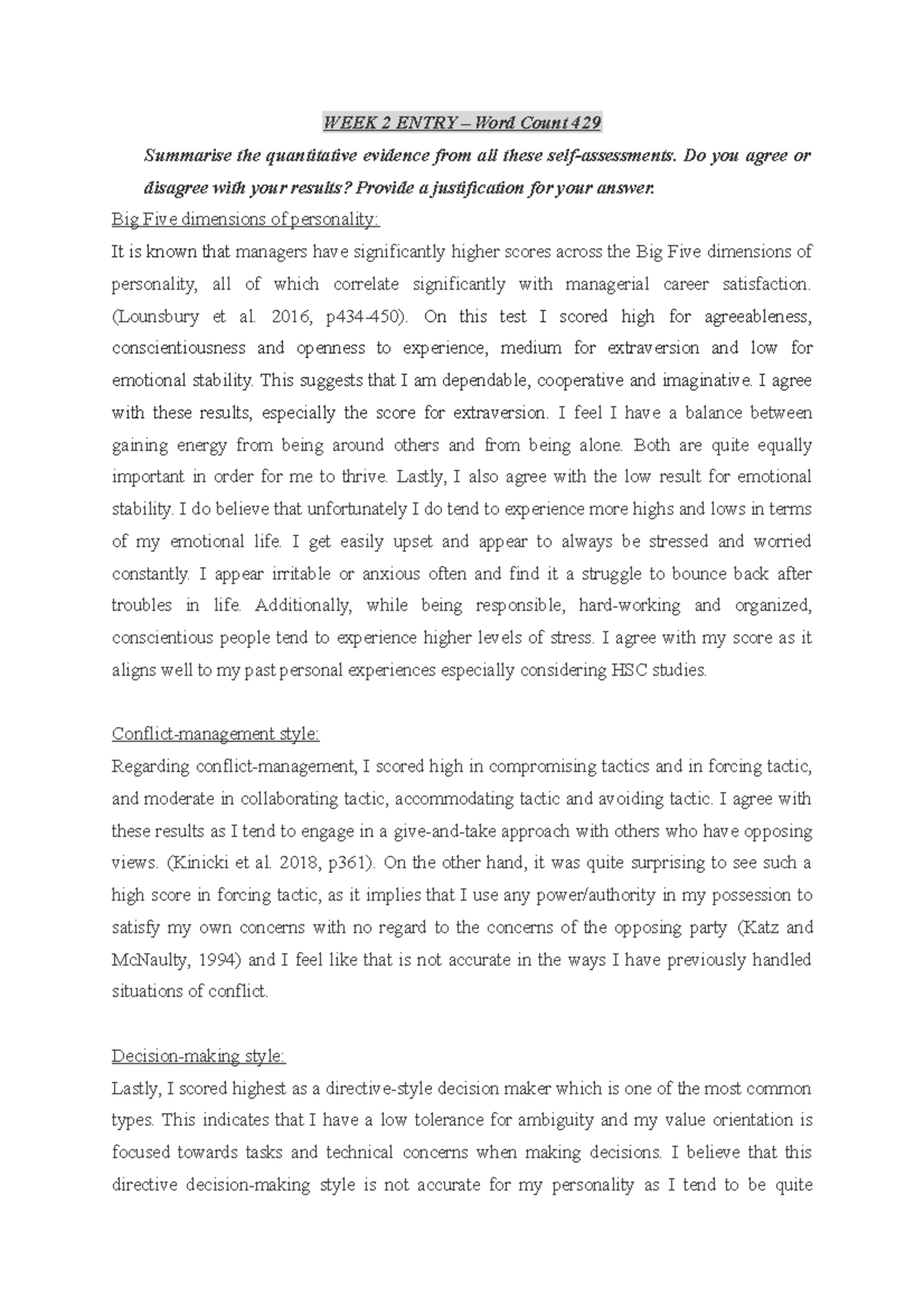 Learning journal entry 2 - WEEK 2 ENTRY – Word Count 429 Summarise the ...