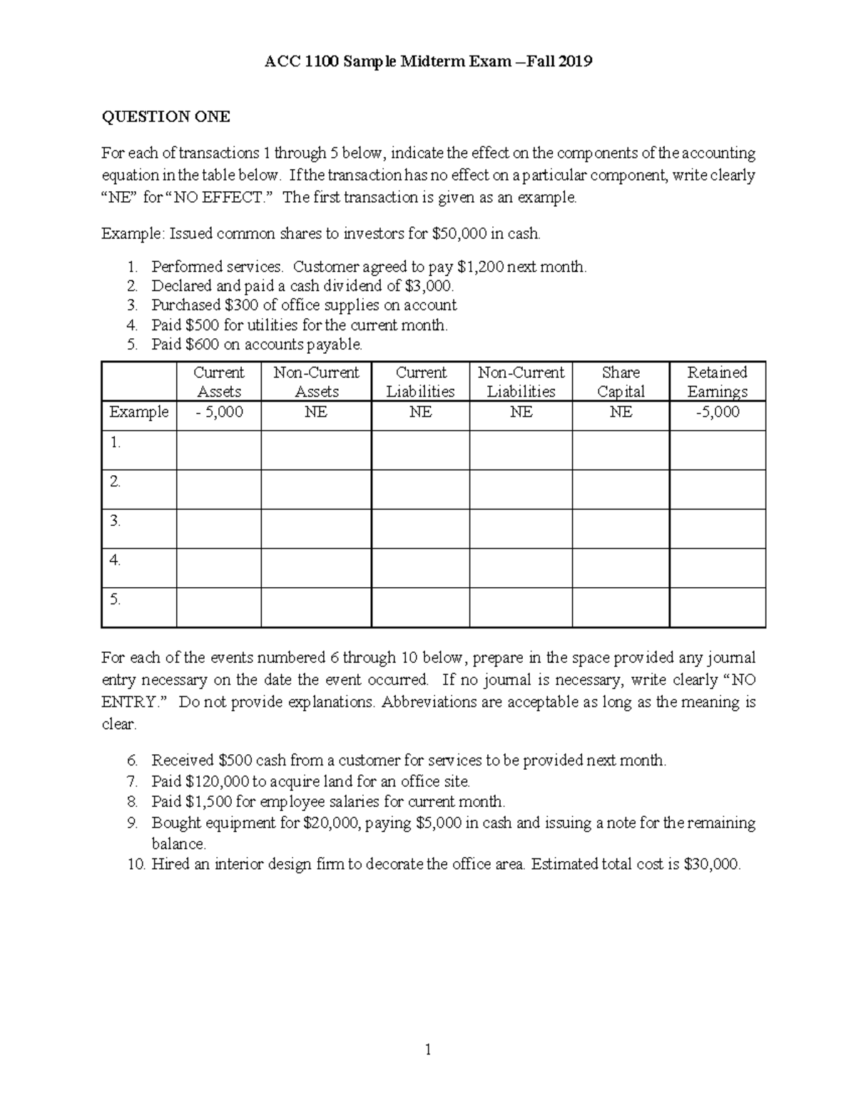 Practice Midterm exam - ACC 1100 Sample Midterm Exam -Fall 2019 ...