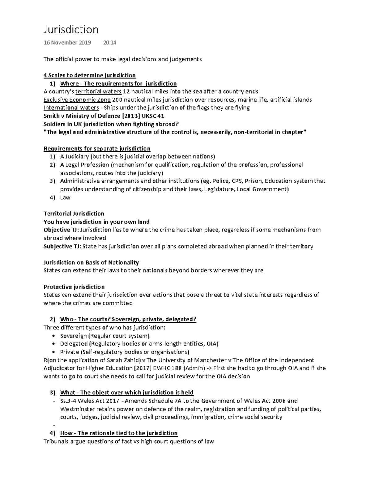 Jurisdiction law lect notes - The official power to make legal ...