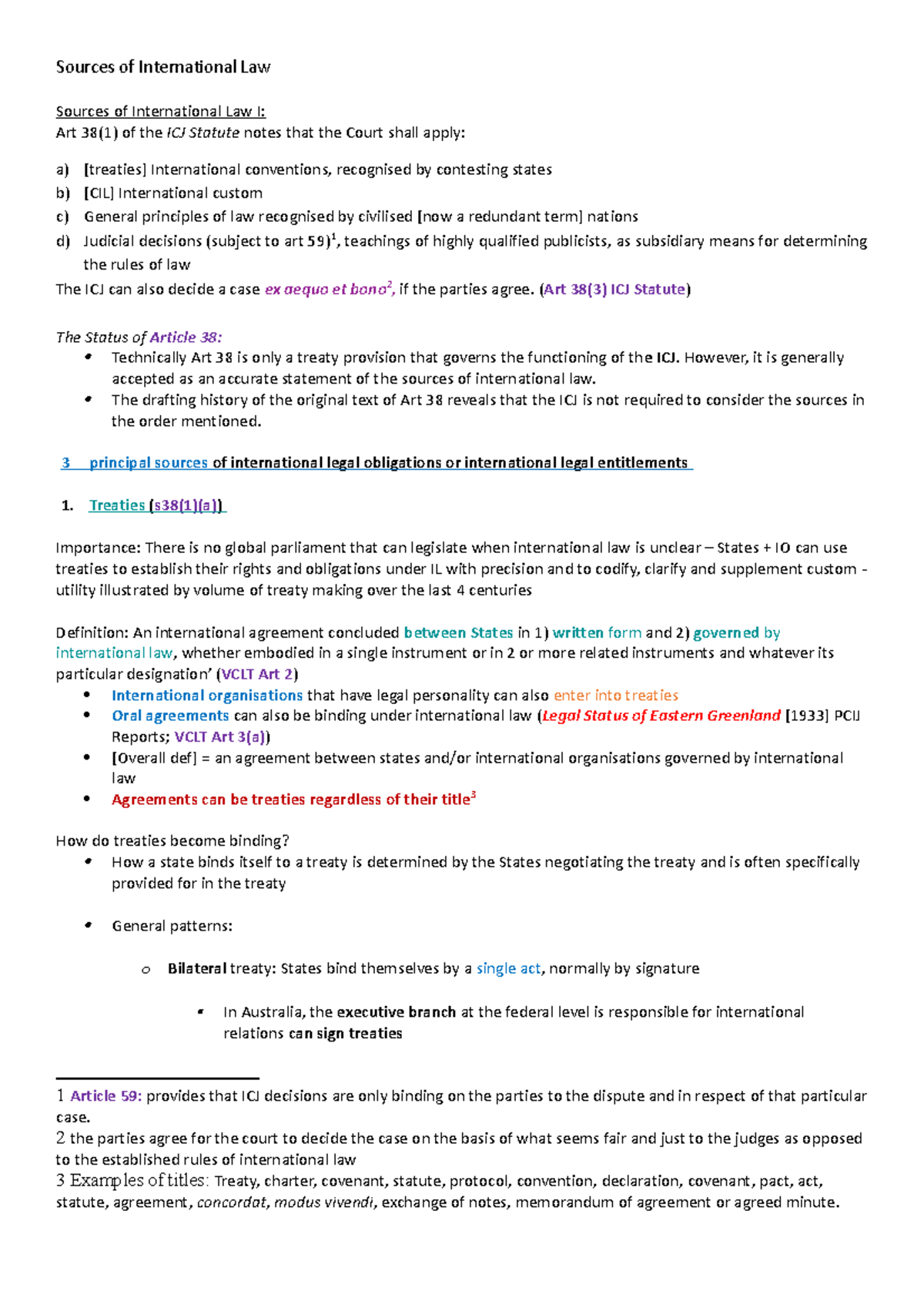 Sources of International Law Notes - Sources of International Law I ...