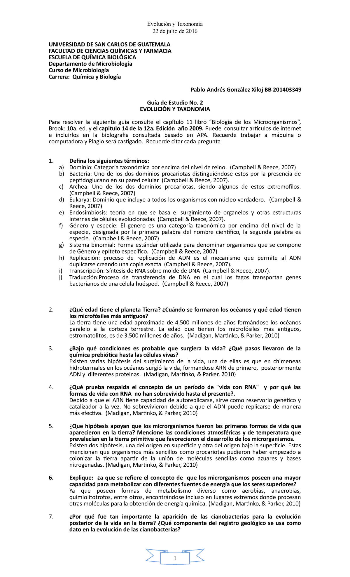 Taxonomia y evolucion guia 2 - Evolución y Taxonomía 22 de julio de ...