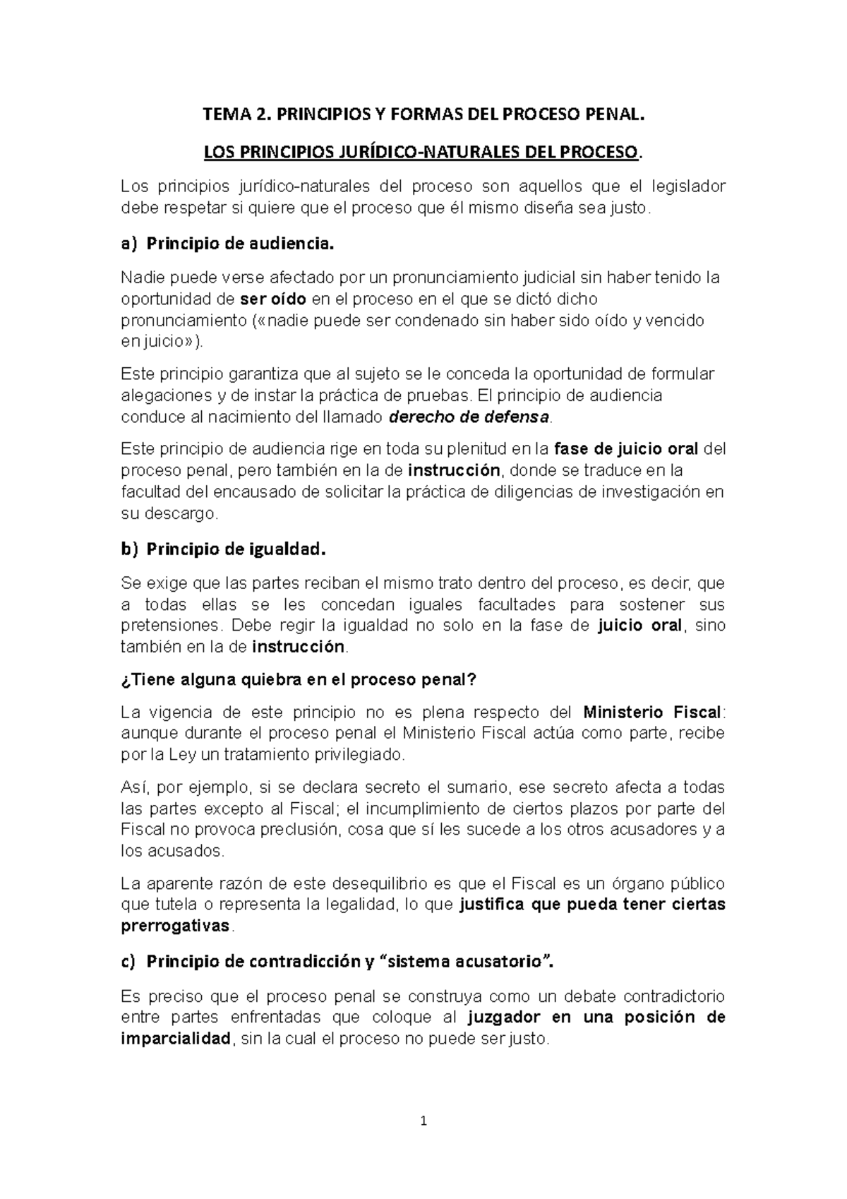 TEMA 2 procesal penal - TEMA 2. PRINCIPIOS Y FORMAS DEL PROCESO PENAL ...