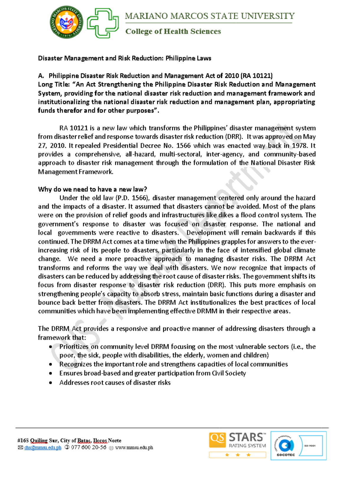 Learning Material of DMRR Philippine Laws Students Copy - Disaster ...