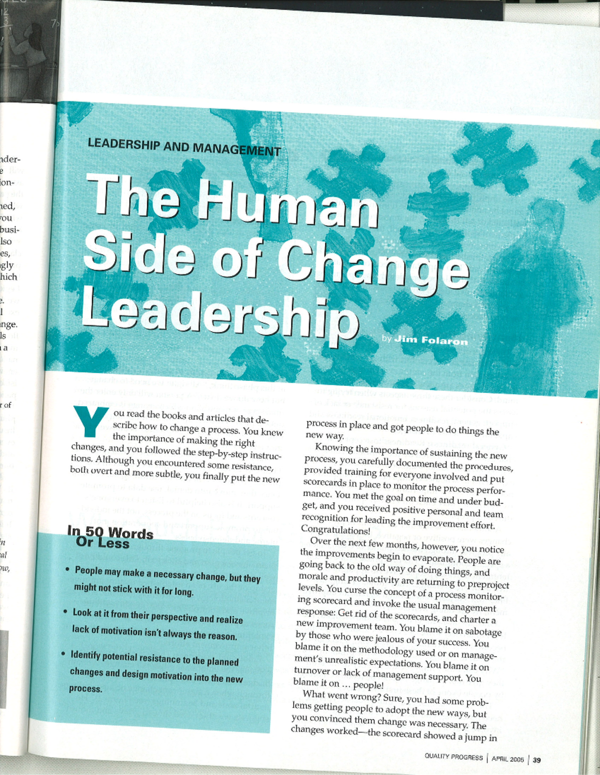 Change Leadership - r 0f on read the books and articles that de— scribe ...