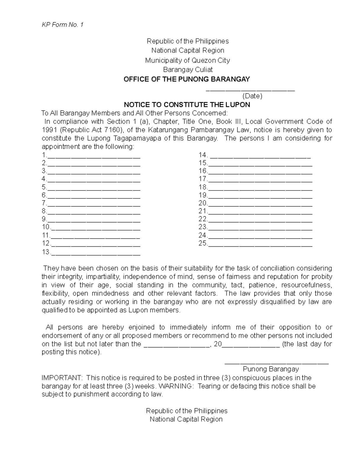 KP-Forms-2 - IMPORTANT - KP Form No. 1 Republic of the Philippines ...