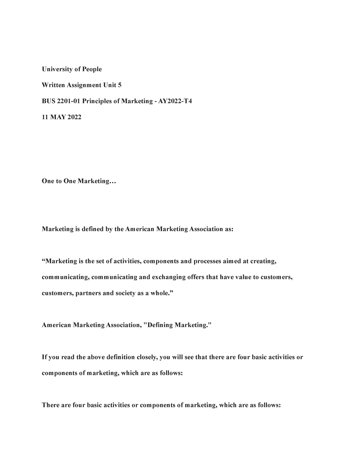 One To One Marketing - University Of PeopleWritten Assignment Unit 5 ...