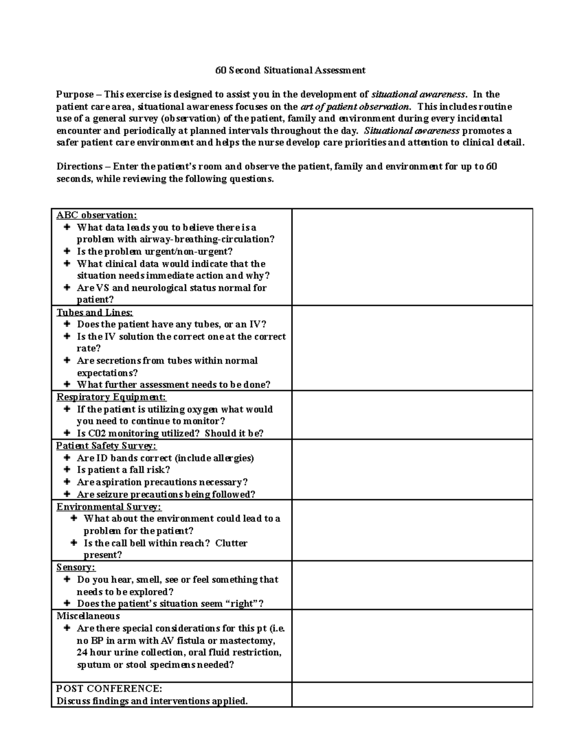 60 Second Situational Assessment 60 Second Situational Assessment   Thumb 1200 1553 