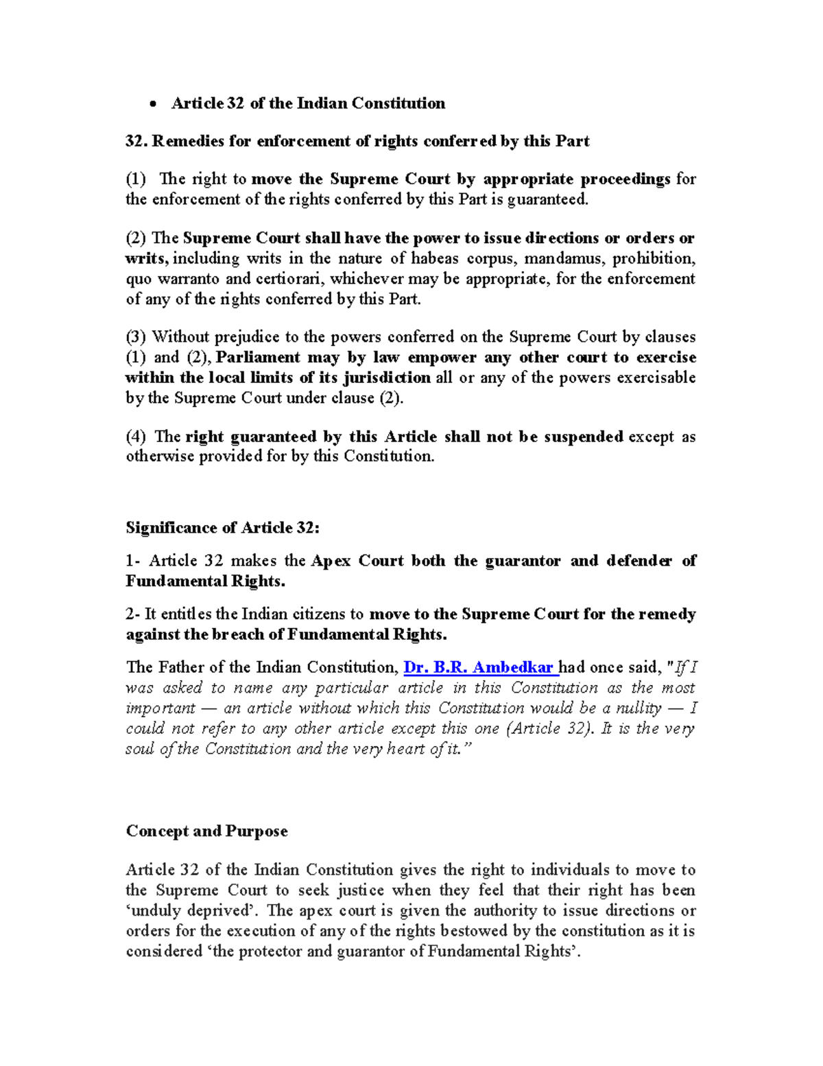 Article 32 and 226 - it is rere - Article 32 of the Indian Constitution ...
