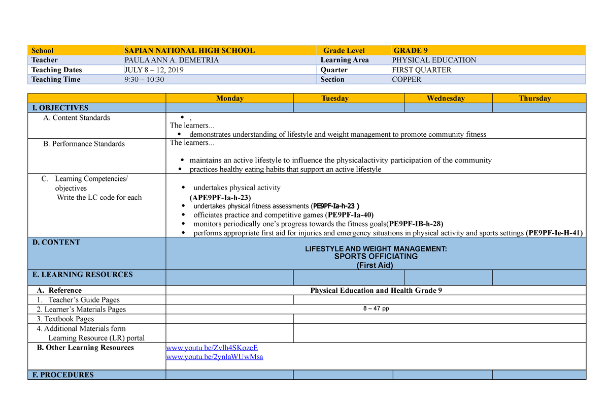 417754105 p e 9 1st quarter - School SAPIAN NATIONAL HIGH SCHOOL Grade ...