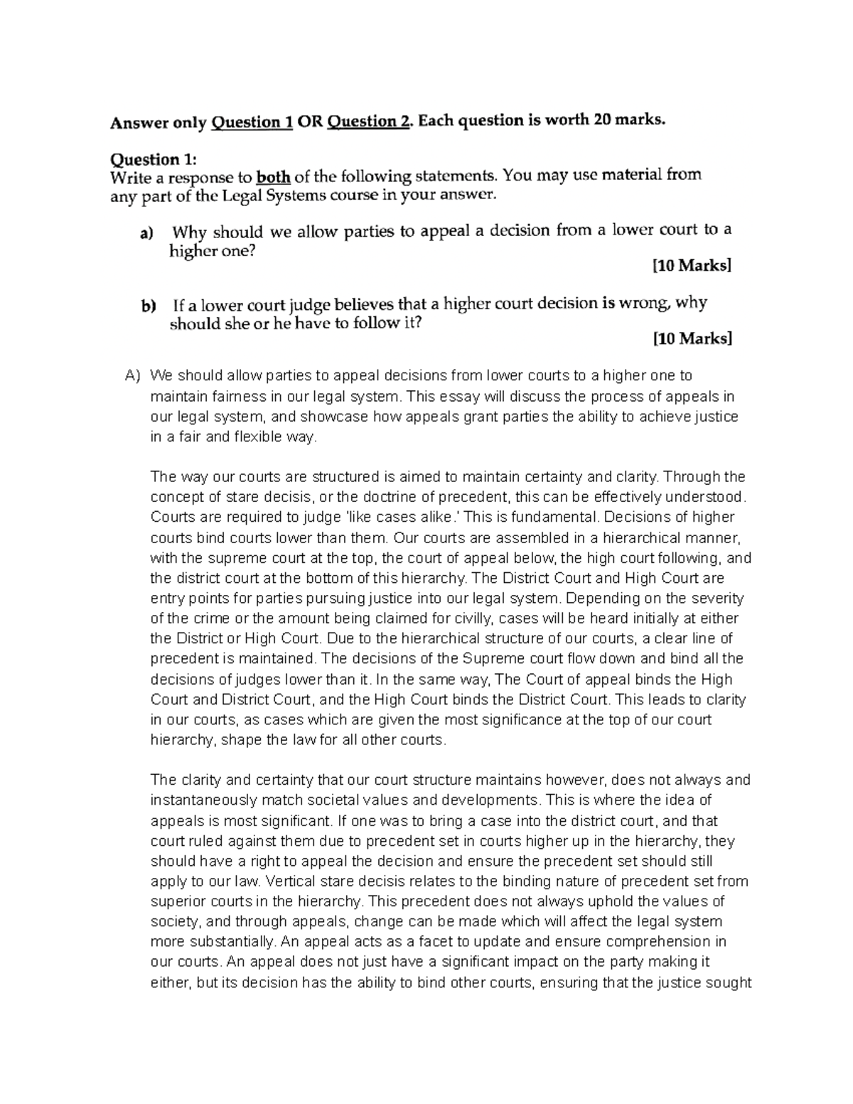 Courts Practice Questions A) We should allow parties to appeal