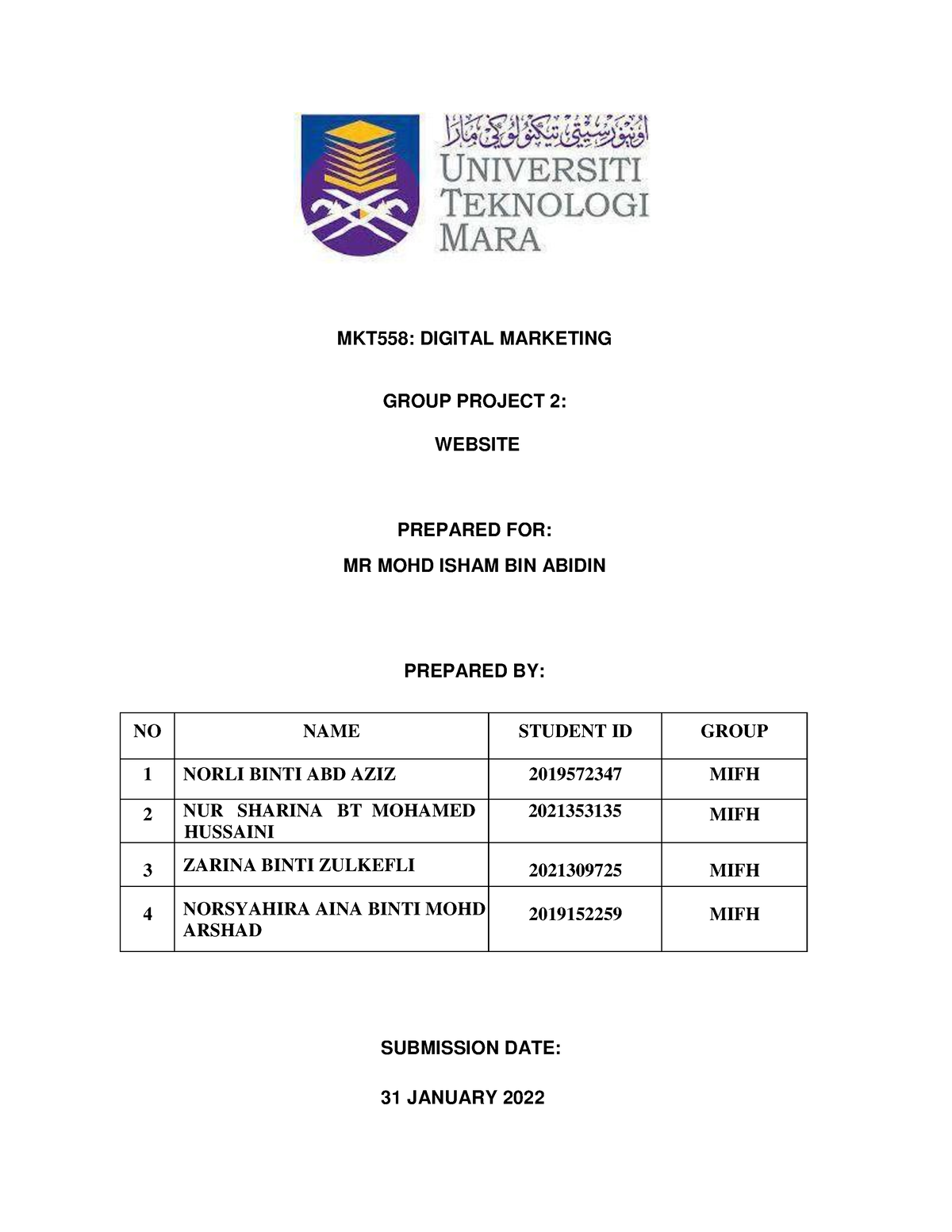 mkt558 group assignment website