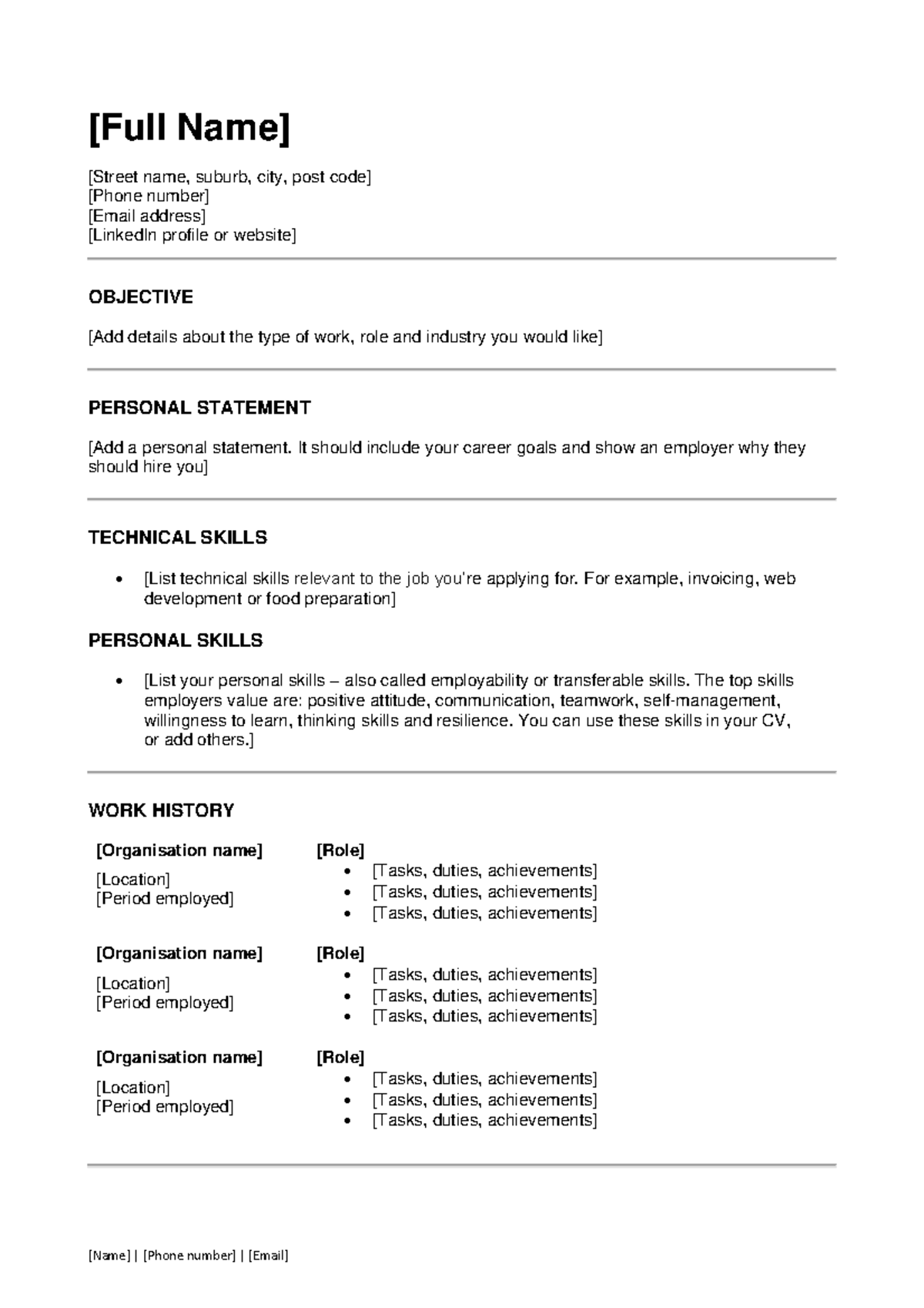 Skills focused CV template - [Name] | [Phone number] | [Email] [Full ...
