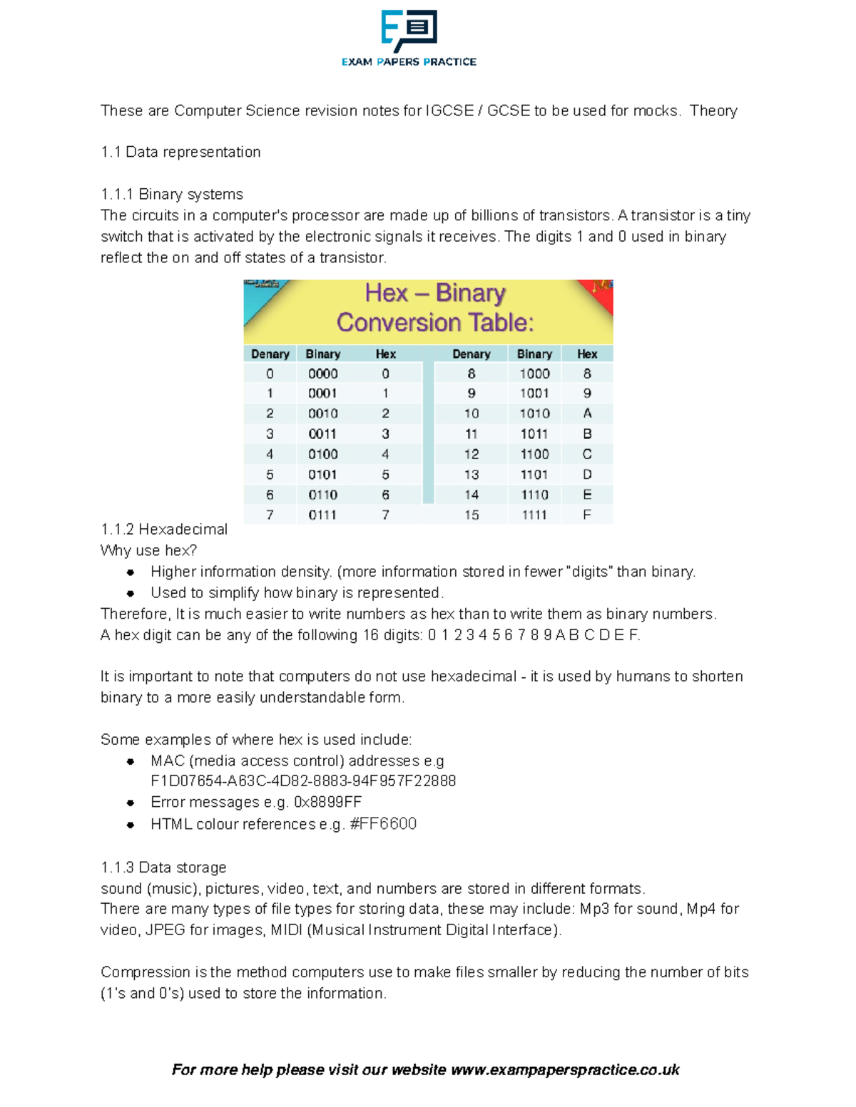 Computer Science Revision Notes GCSE Igcse - These are Computer Science ...