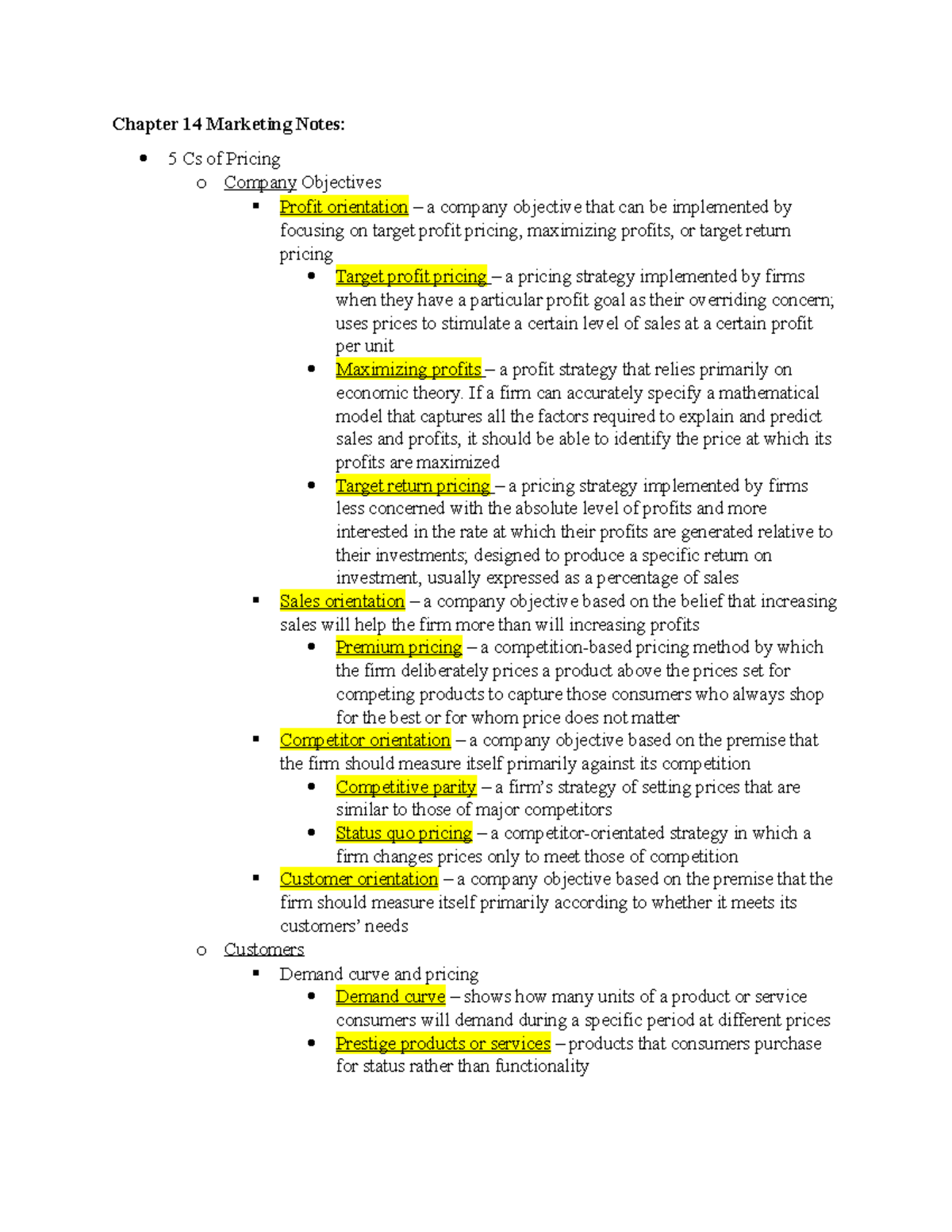 Chapter 14 Marketing Notes - Chapter 14 Marketing Notes: 5 Cs Of ...