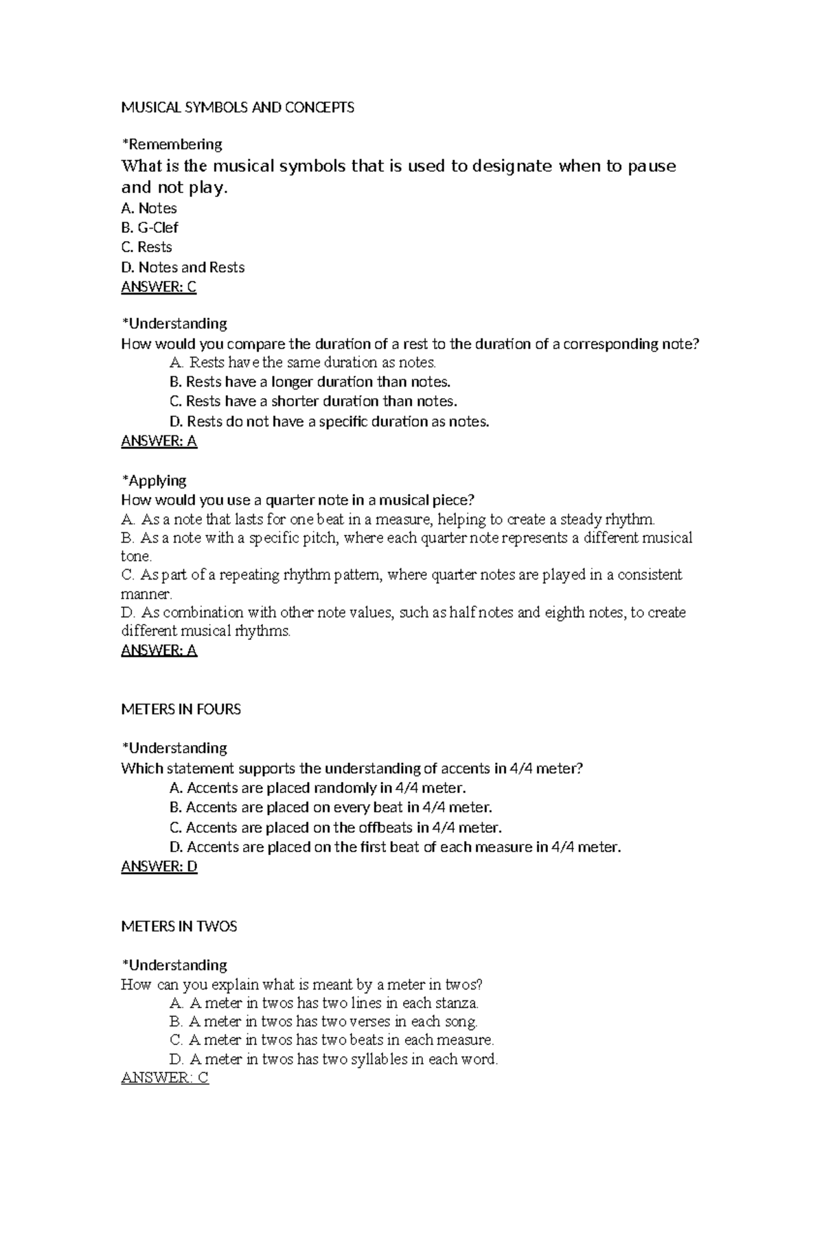 TEST- Questions- Mapeh - MUSICAL SYMBOLS AND CONCEPTS *Remembering What ...