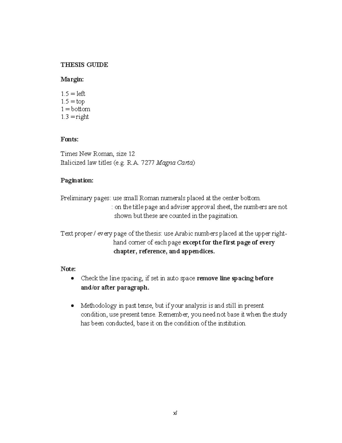 Thesis Guide - Notes - xi THESIS GUIDE Margin: 1 = left 1 = top 1 ...