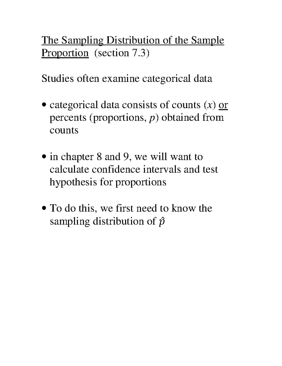 Section 7.3 lectur notes complete - The Sampling Distribution of the ...