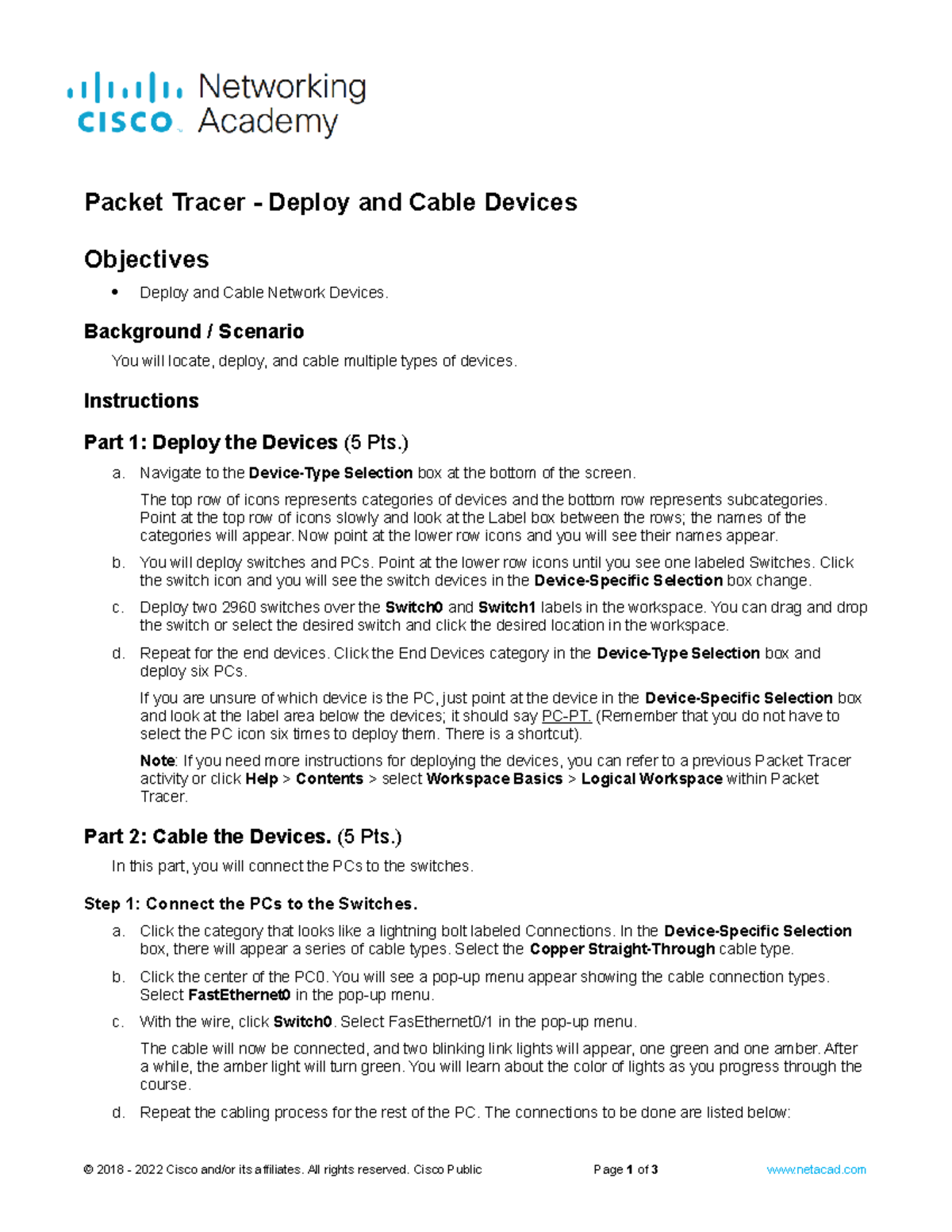 Week 2PT - packet tracer - Packet Tracer - Deploy and Cable Devices ...