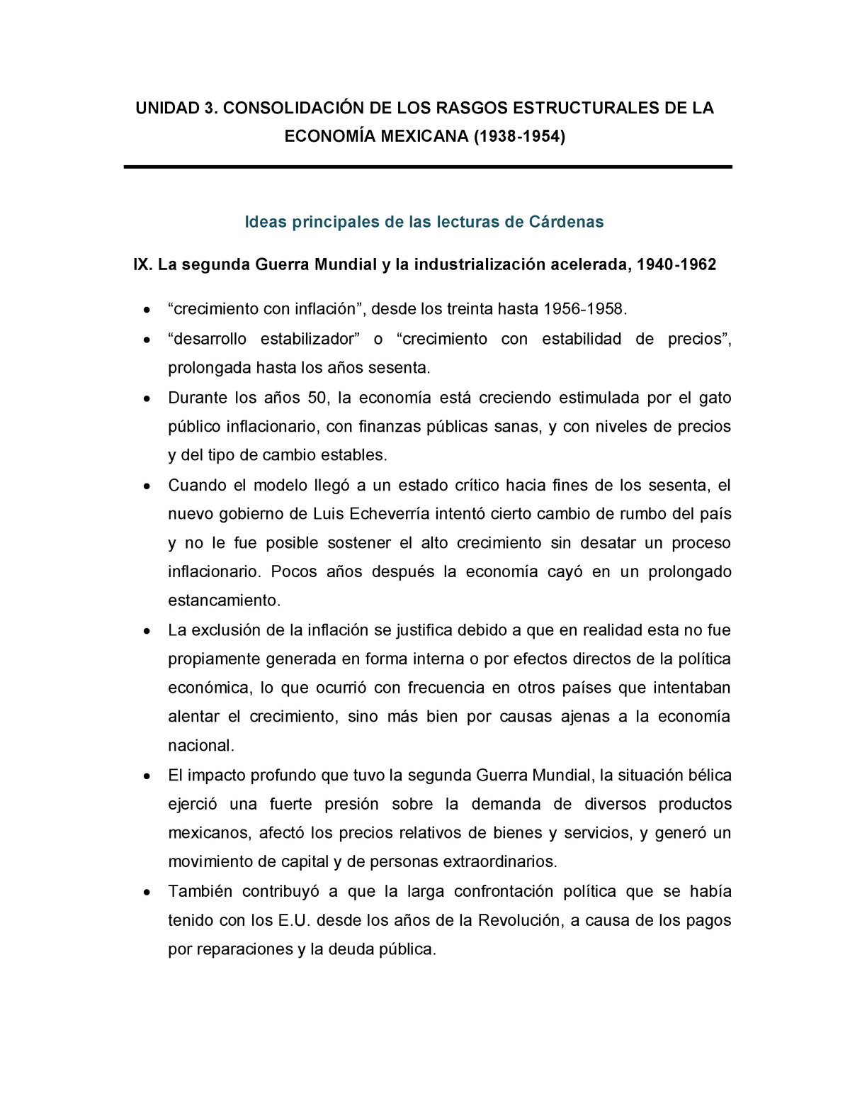 Consolidación de los rasgos estructurales de la economía mexicana  (1938-1954) - UNIDAD 3. - Studocu