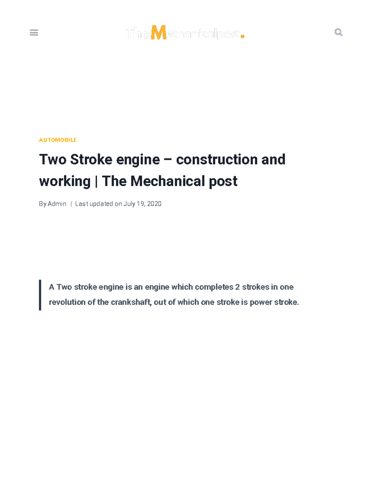 Two Stroke Engine - Construction And Working The Mechanical Post ...