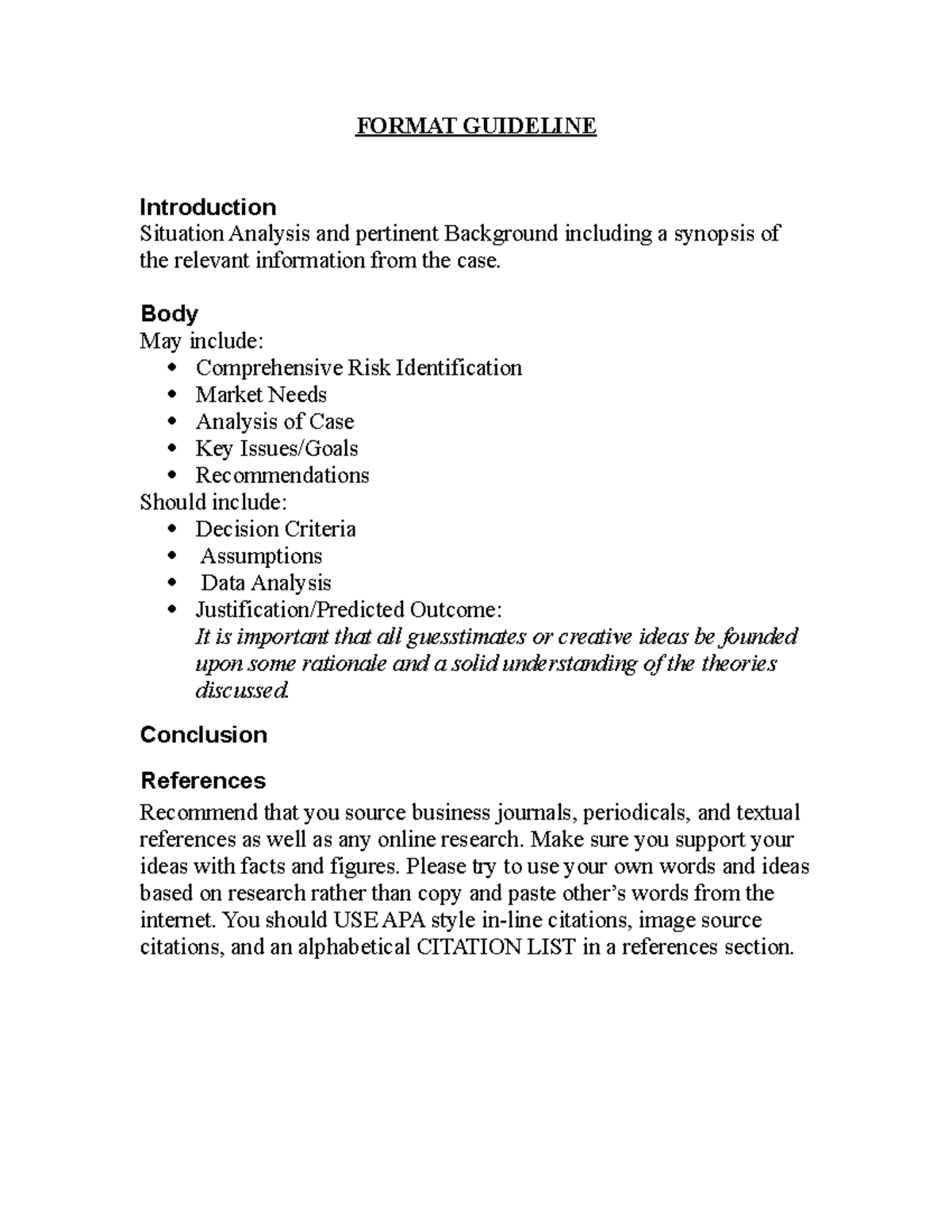 Final EXAM PART 1 Format - FORMAT GUIDELINE Introduction Situation ...