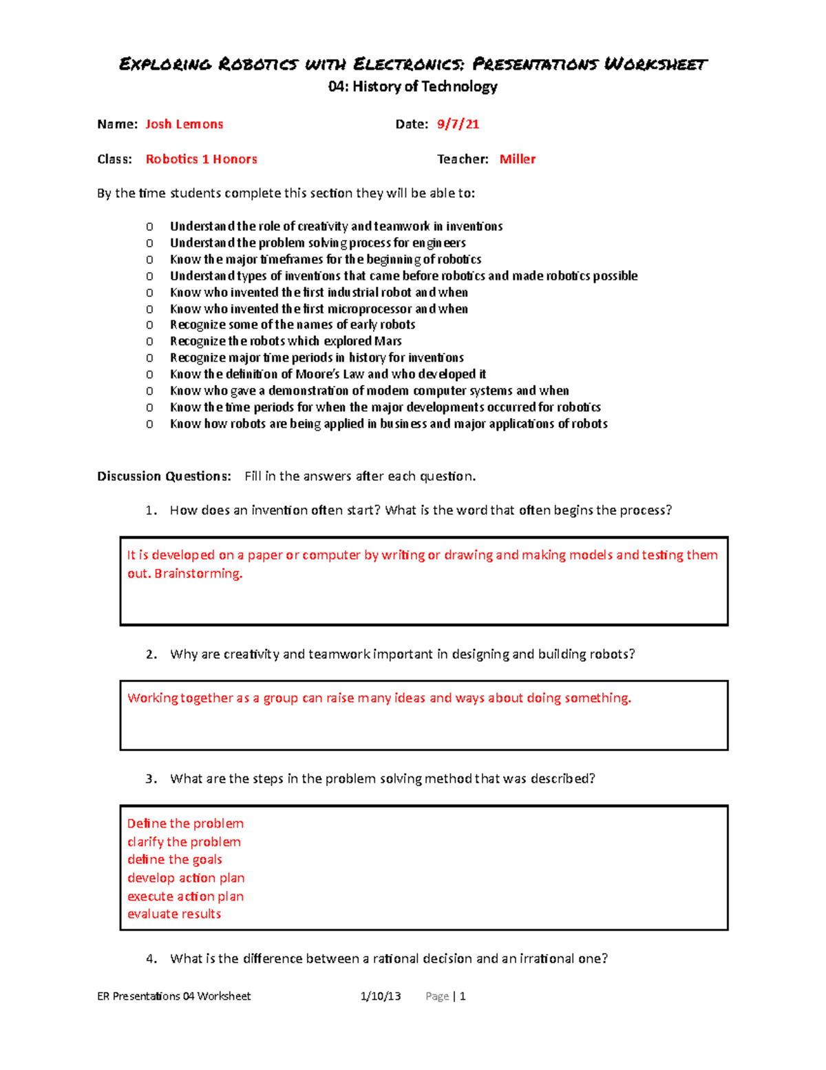 Presentations 04 Worksheet - Exploring Robotics with Electronics ...