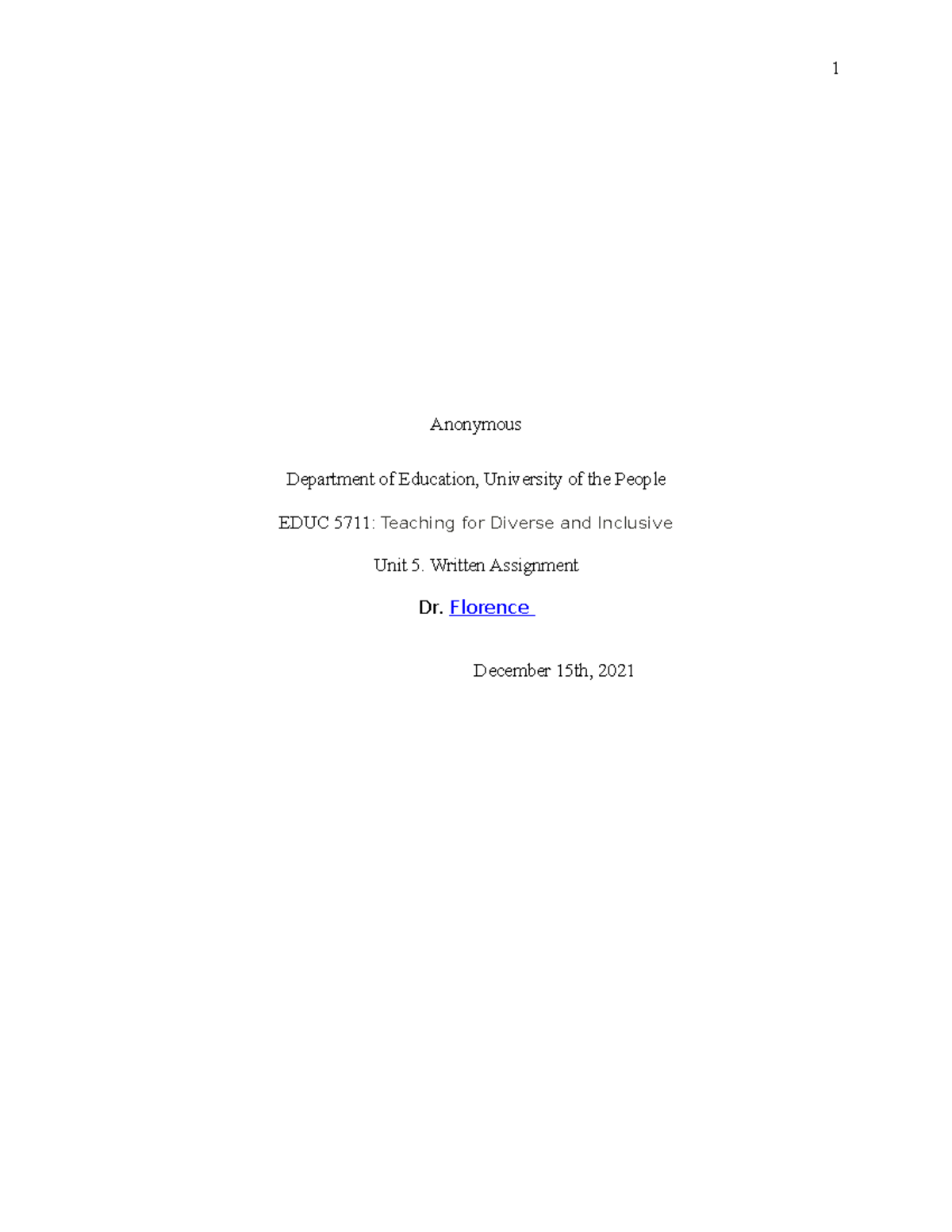 5711 Written Assignment Unit 5 M - 1 Anonymous Department of Education ...