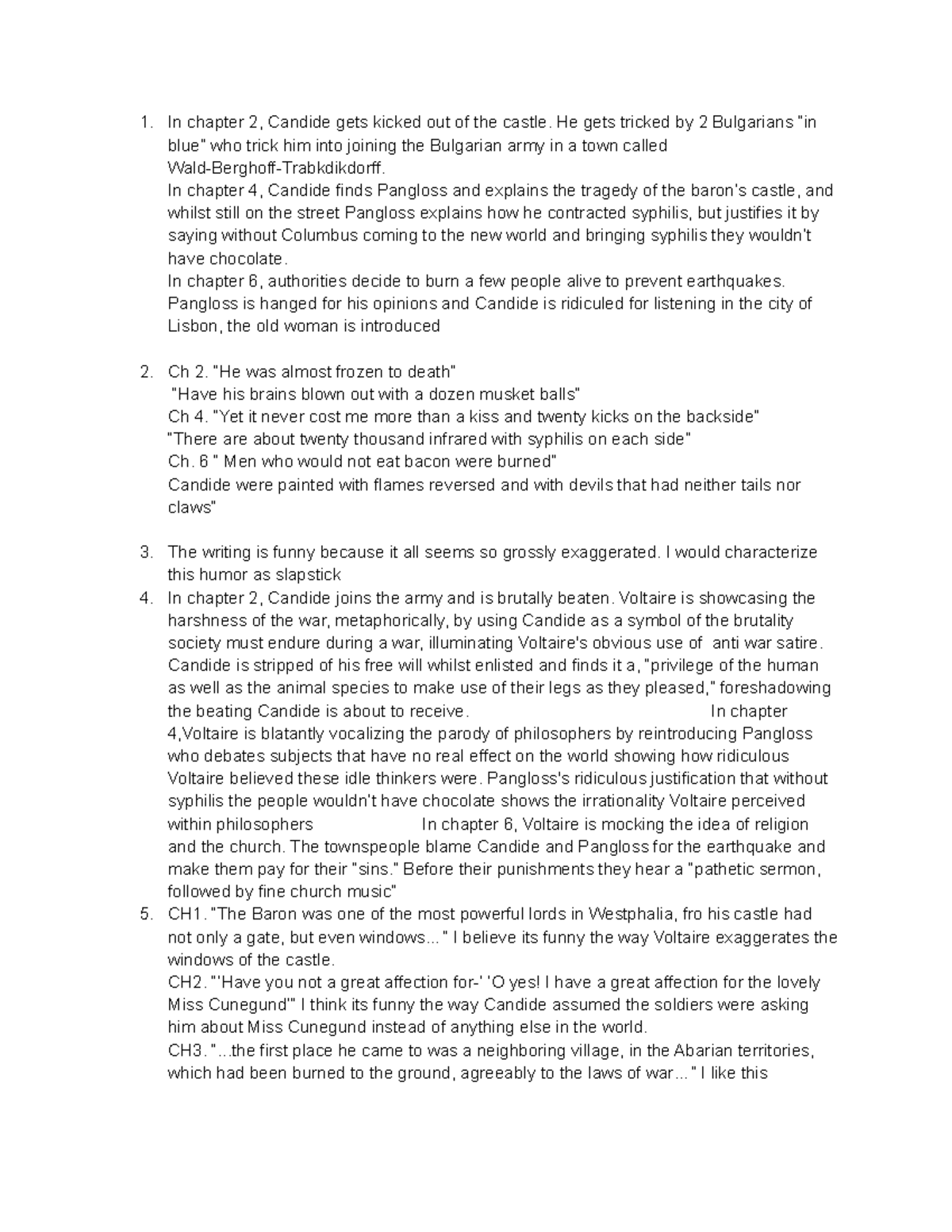 Candide Group Q’s questions and answers of the play Canddide In