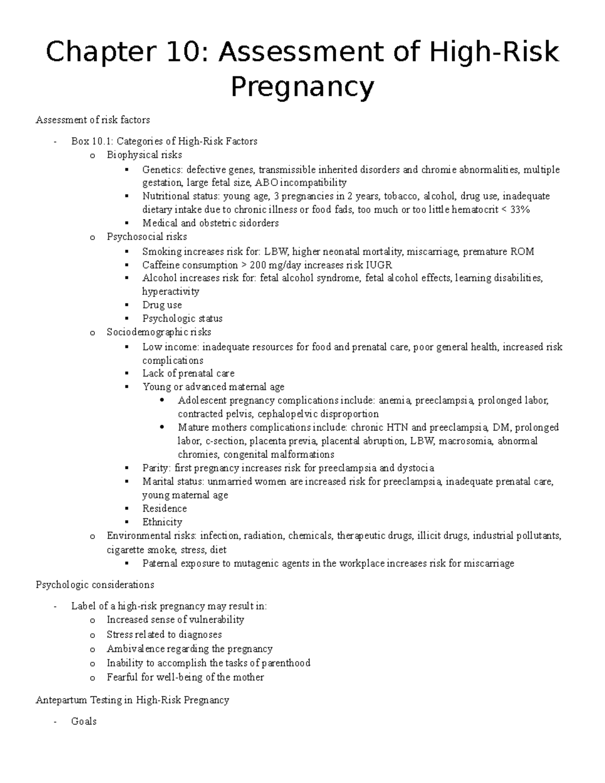 ob-week-6-notes-chapter-10-assessment-of-high-risk-pregnancy