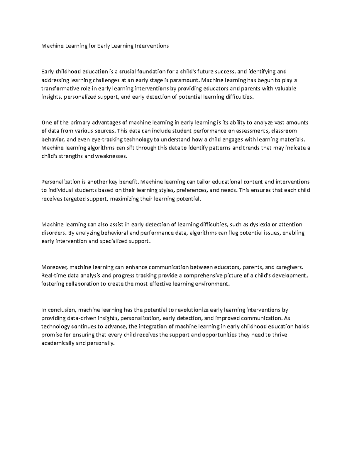 Machine Learning for Early Learning Interventions - Machine learning ...
