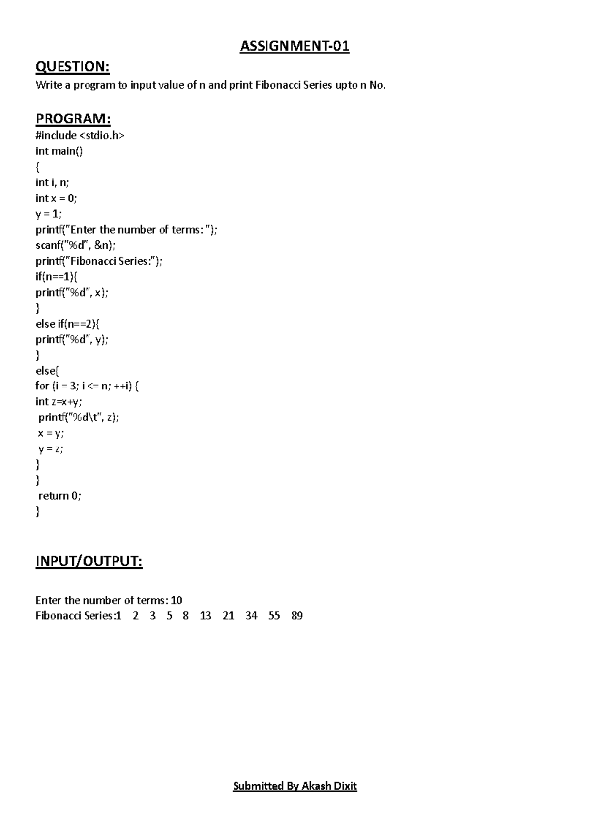 Akash - QUESTION: Write a program to input value of n and print ...