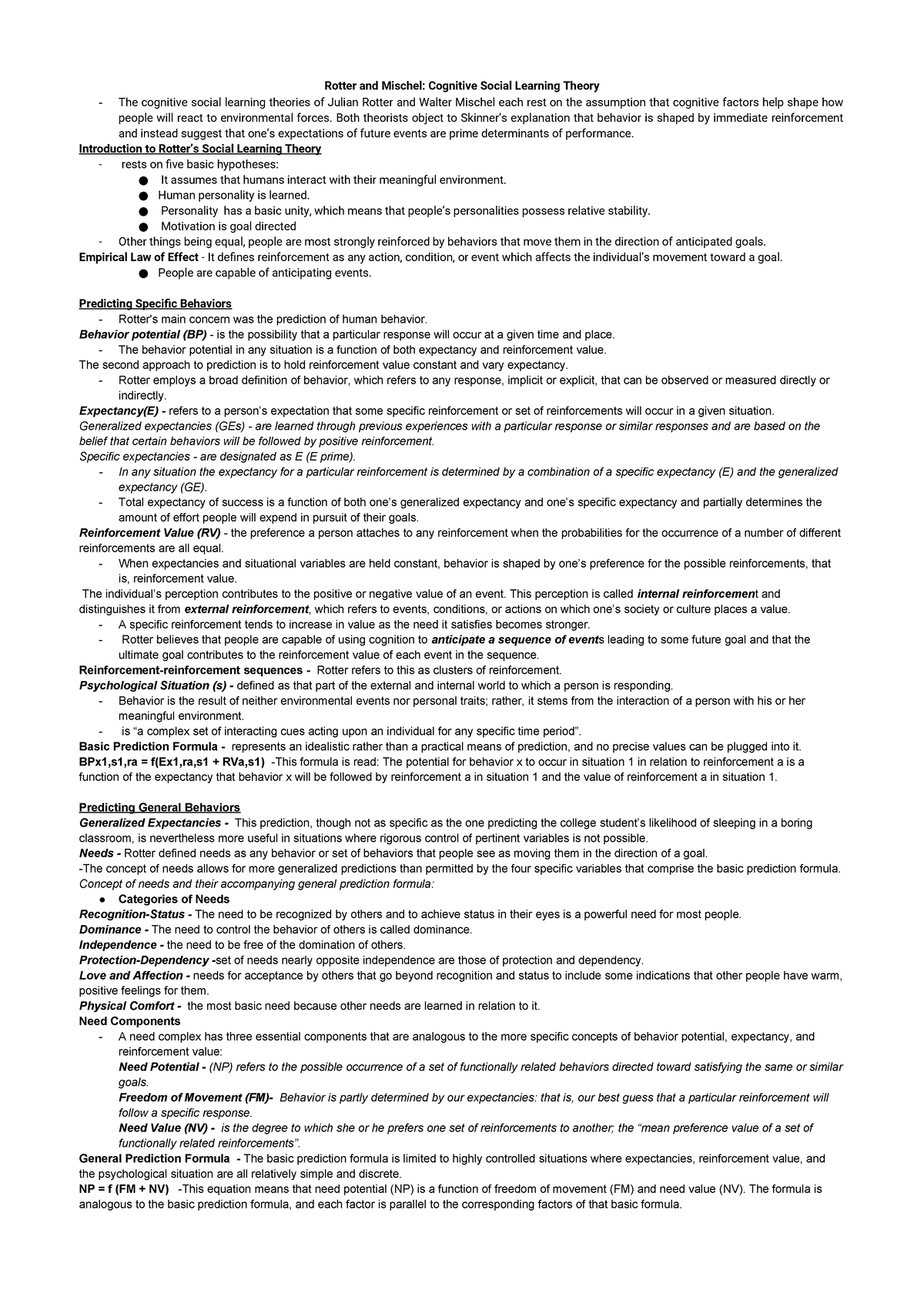 Rotter And Mischel Cognitive Social Learning Theory - Both Theorists 