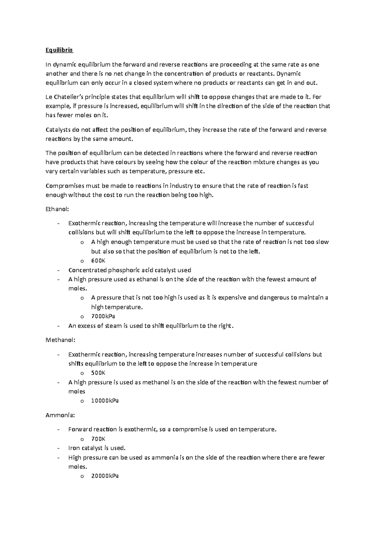 Equilibria Notes Chemistry - Studocu