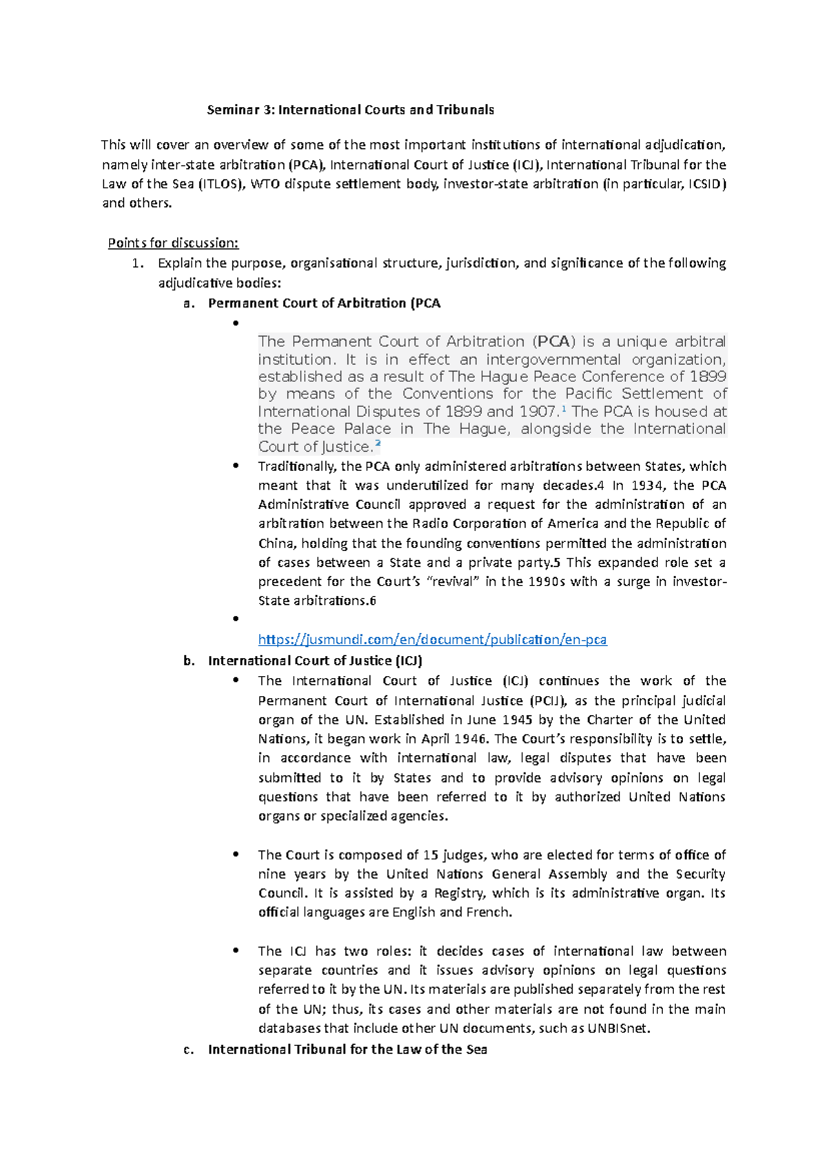 Seminar 3 International Courts And Tribunals - Seminar 3: International ...