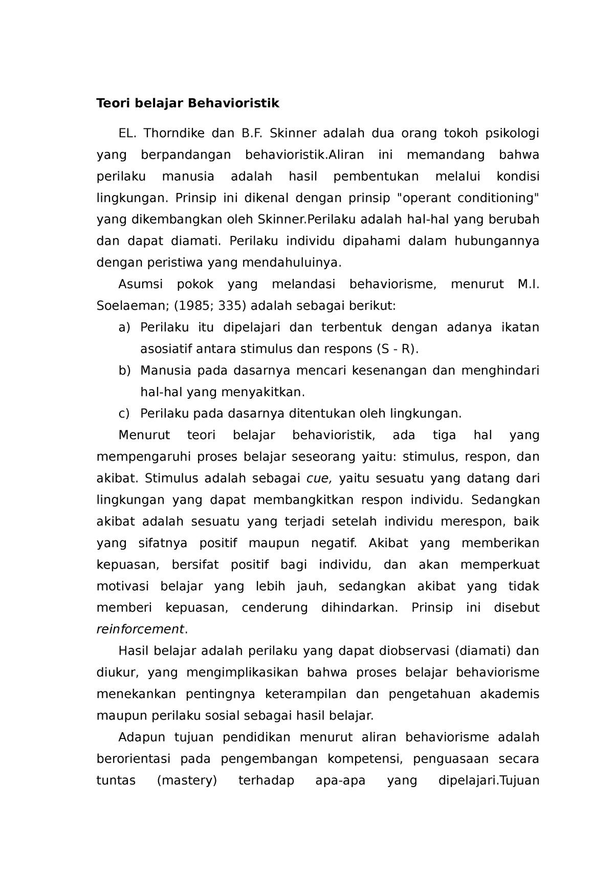 Teori Belajar Behavioristik - Thorndike Dan B. Skinner Adalah Dua Orang ...