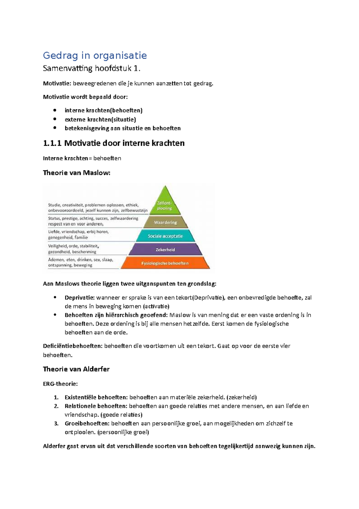 Samenvatting Gedrag In Organisaties Hoofdstuk 1 - Gedrag In Organisatie ...