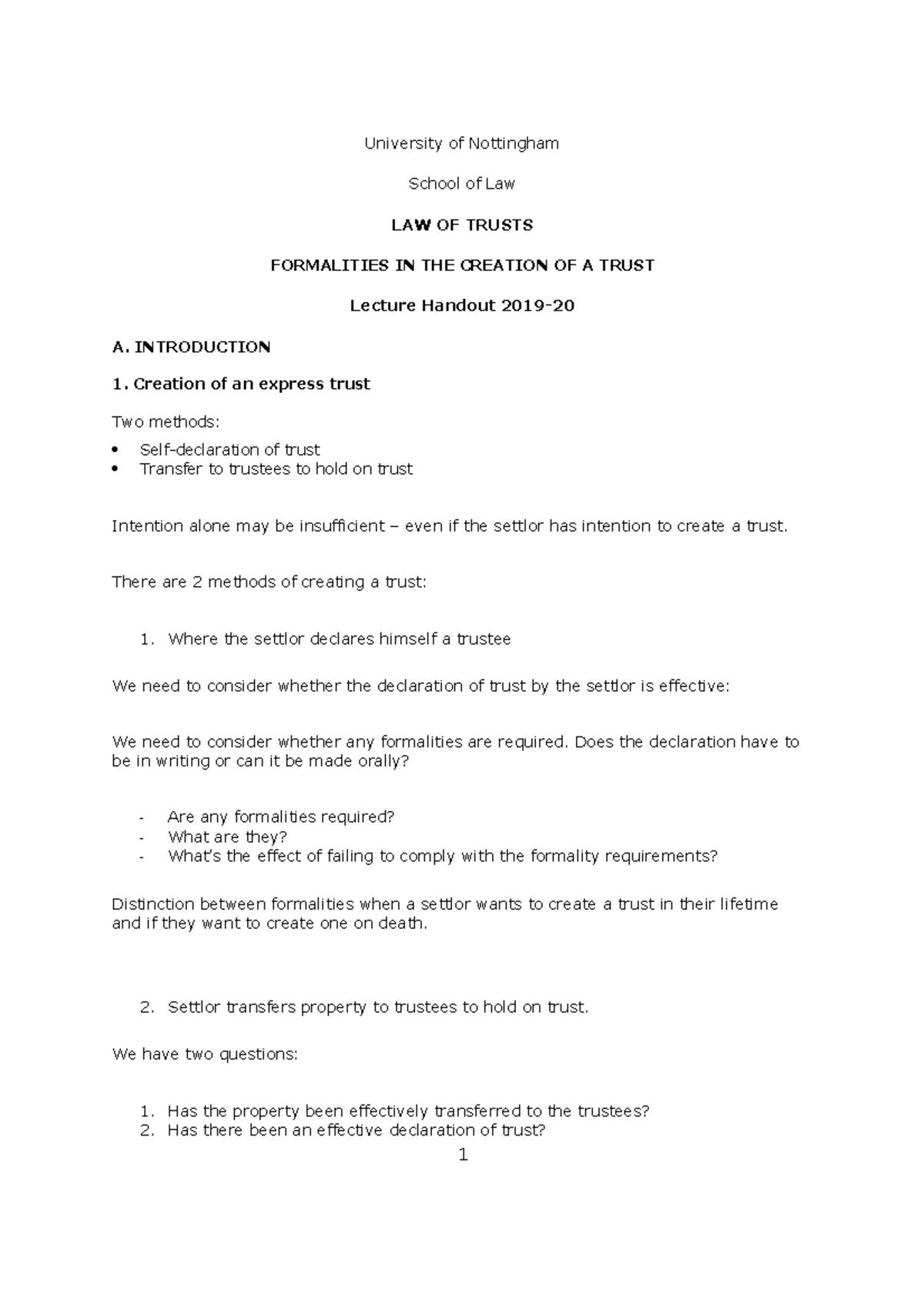 Formalities Lecture Handout - University of Nottingham School of Law ...